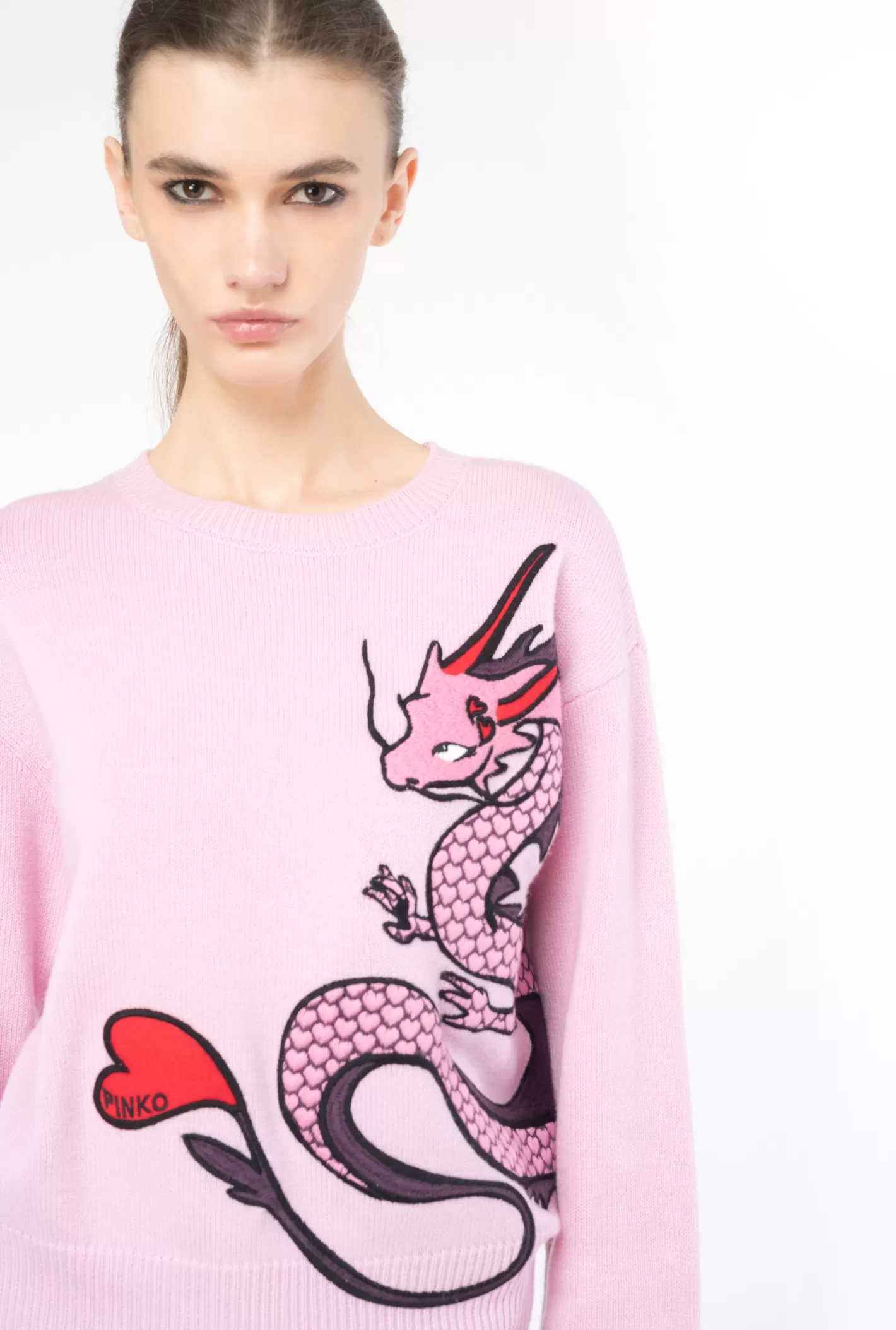 Pinko Maglioncino ricamo drago ROSA DOLCE LILLA Outlet