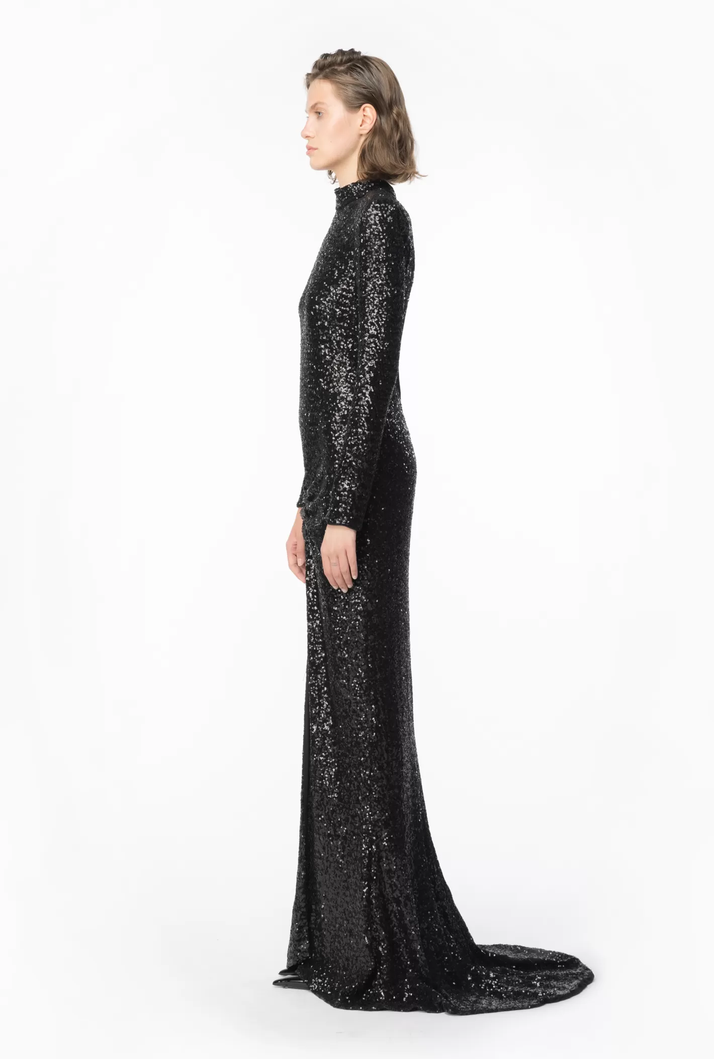 Pinko Maxi abito paillettes schiena scoperta NERO LIMOUSINE Best