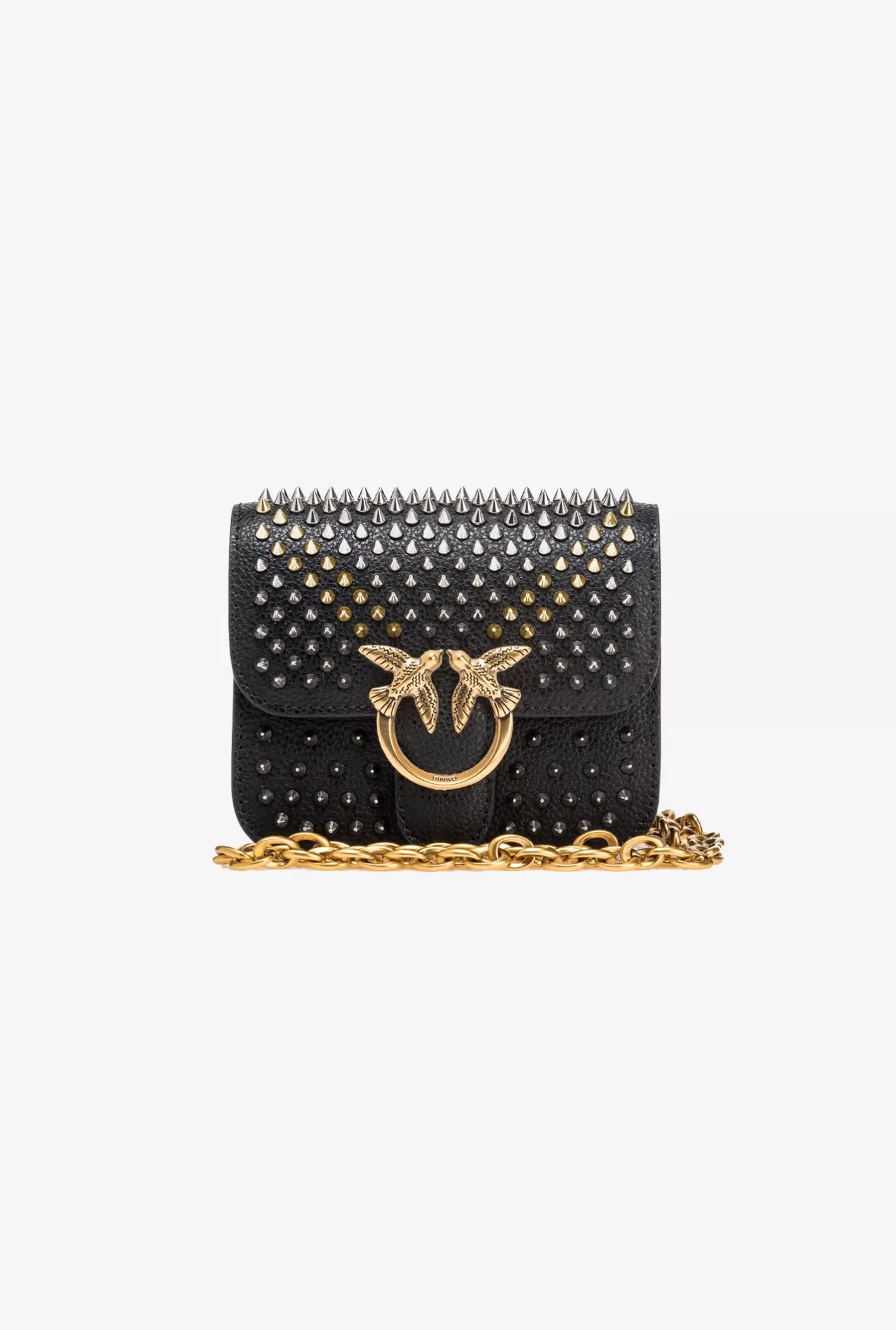 Pinko Micro Love Bag Bell con borchie NERO LIMOUSINE-NIKEL LUCIDO Store