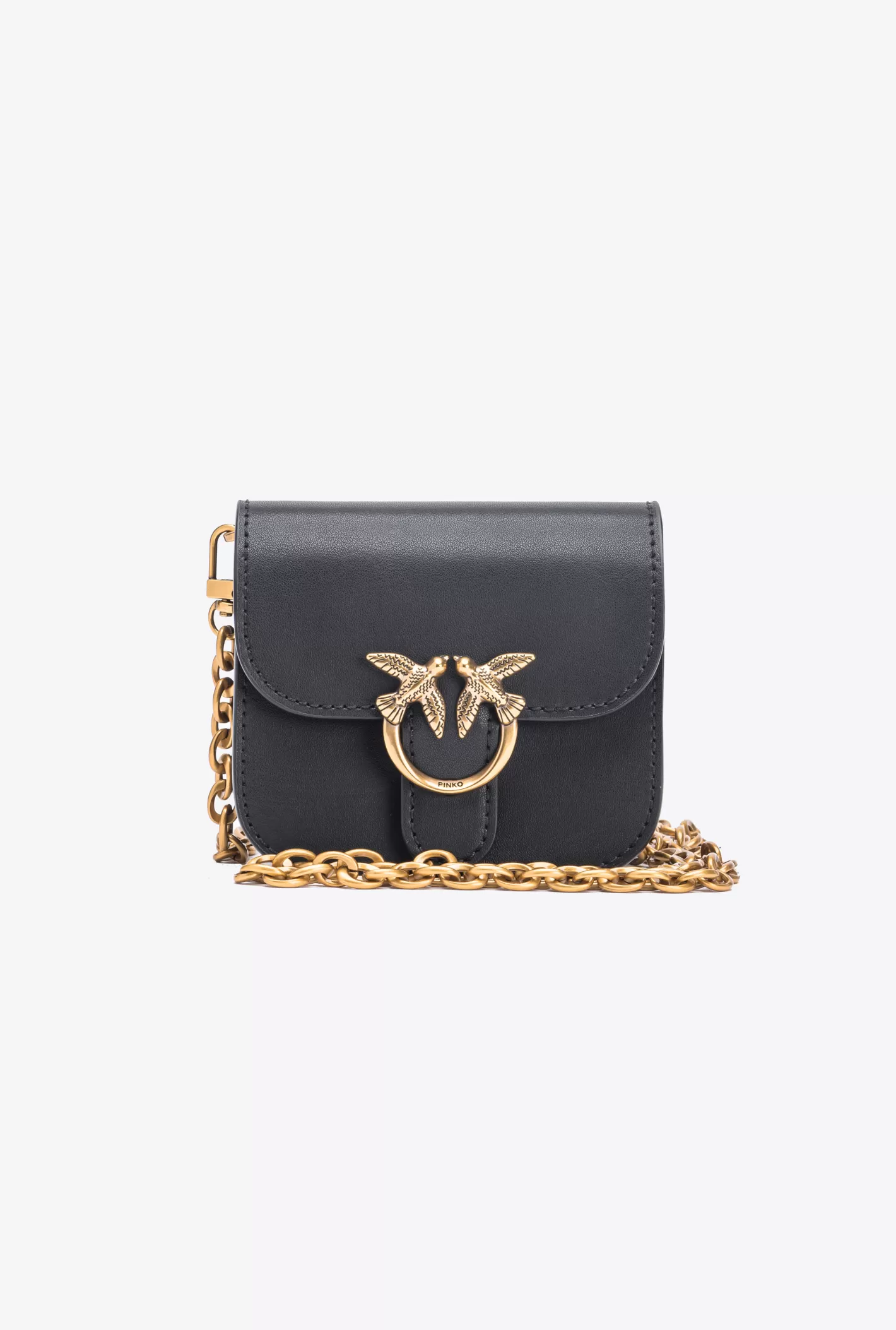 Pinko Micro Love Bag Bell in pelle NERO-ANTIQUE GOLD Outlet