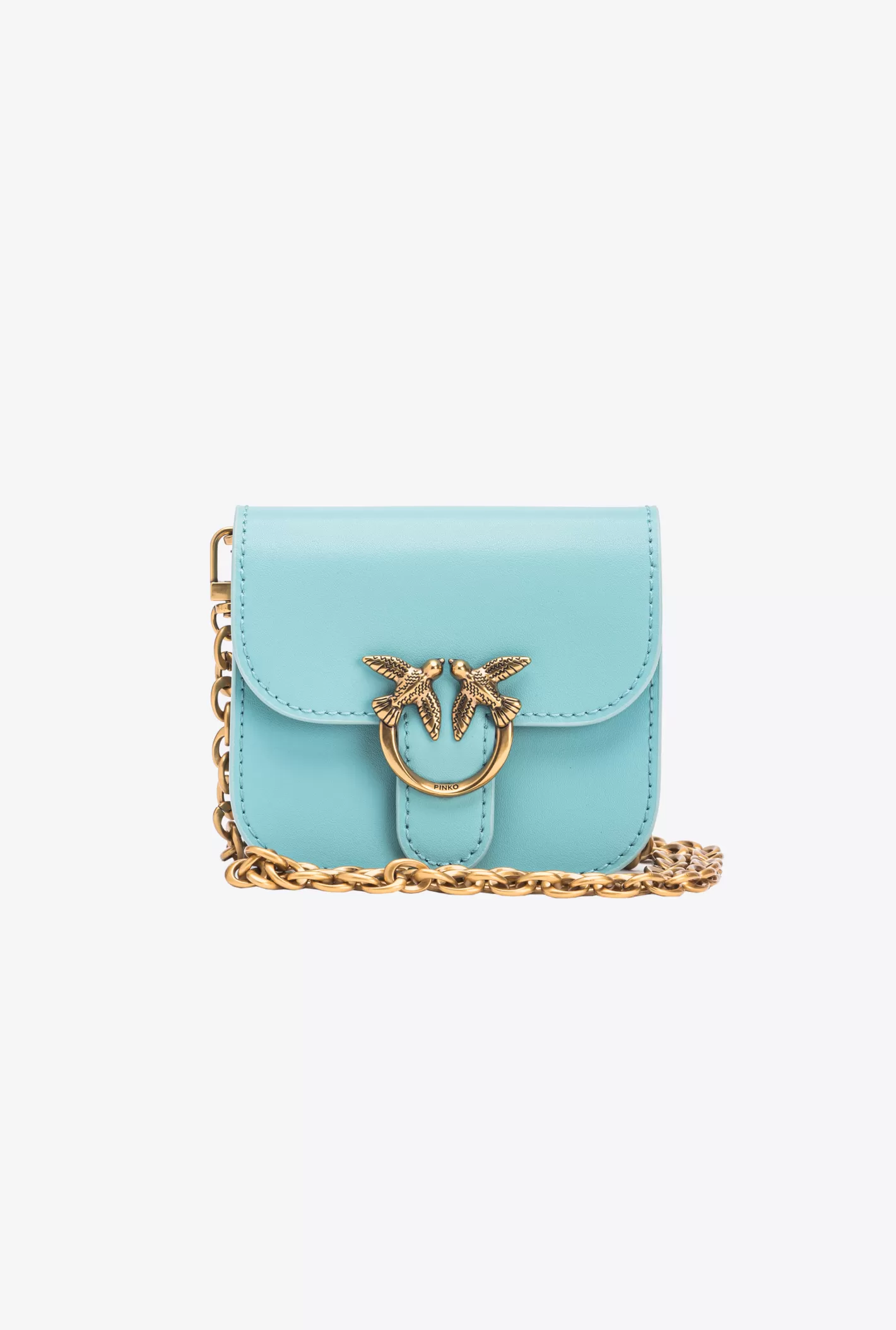 Pinko Micro Love Bag Bell in pelle AZZURRO MARE-ANTIQUE GOLD Hot