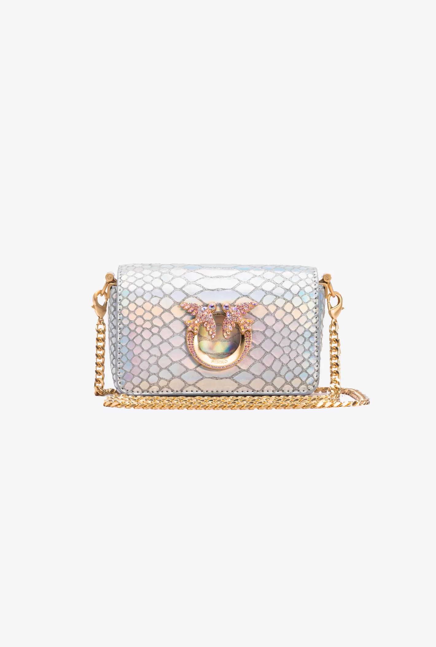 Pinko Micro Love Bag Click rettile olografico silver Galleria ARGENTO LAMINATO-BRUSHED GOLD Flash Sale