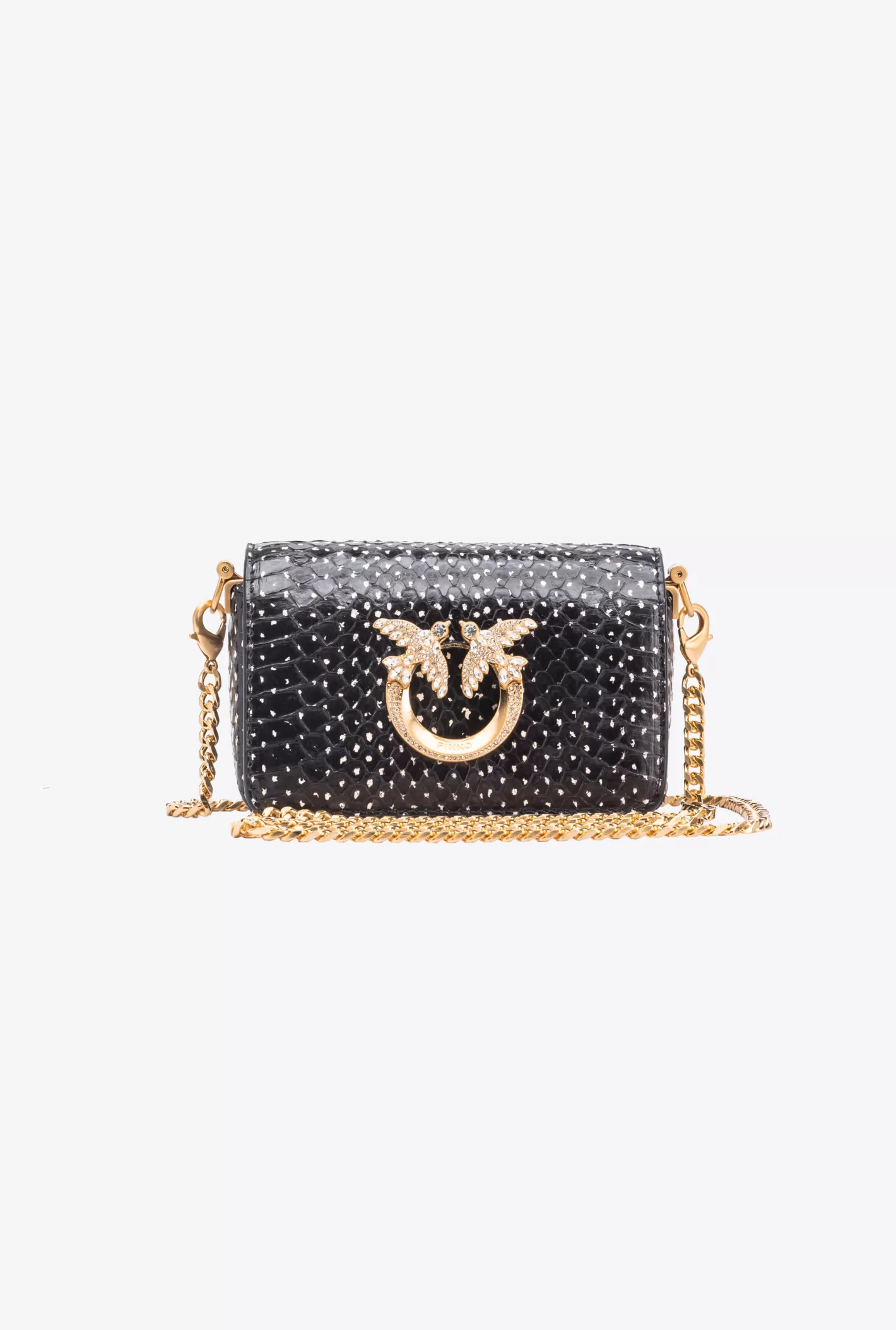 Pinko Micro Love Bag Click rettile stampa pois Galleria BIANCO/NERO-BRUSHED GOLD Fashion