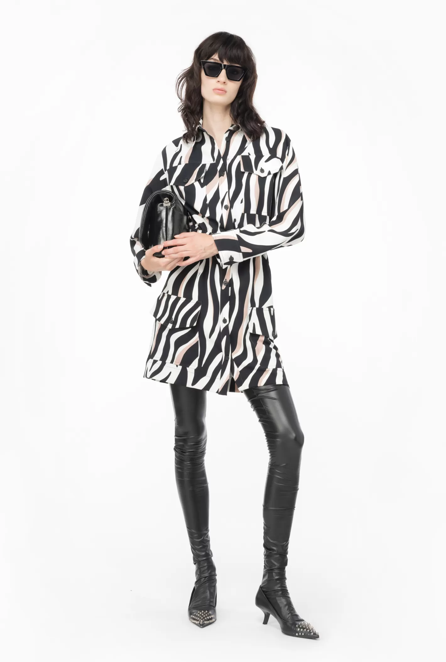 Pinko Mini abito chemisier stampa zebra psichedelica BIANCO/NERO/BEIGE Discount