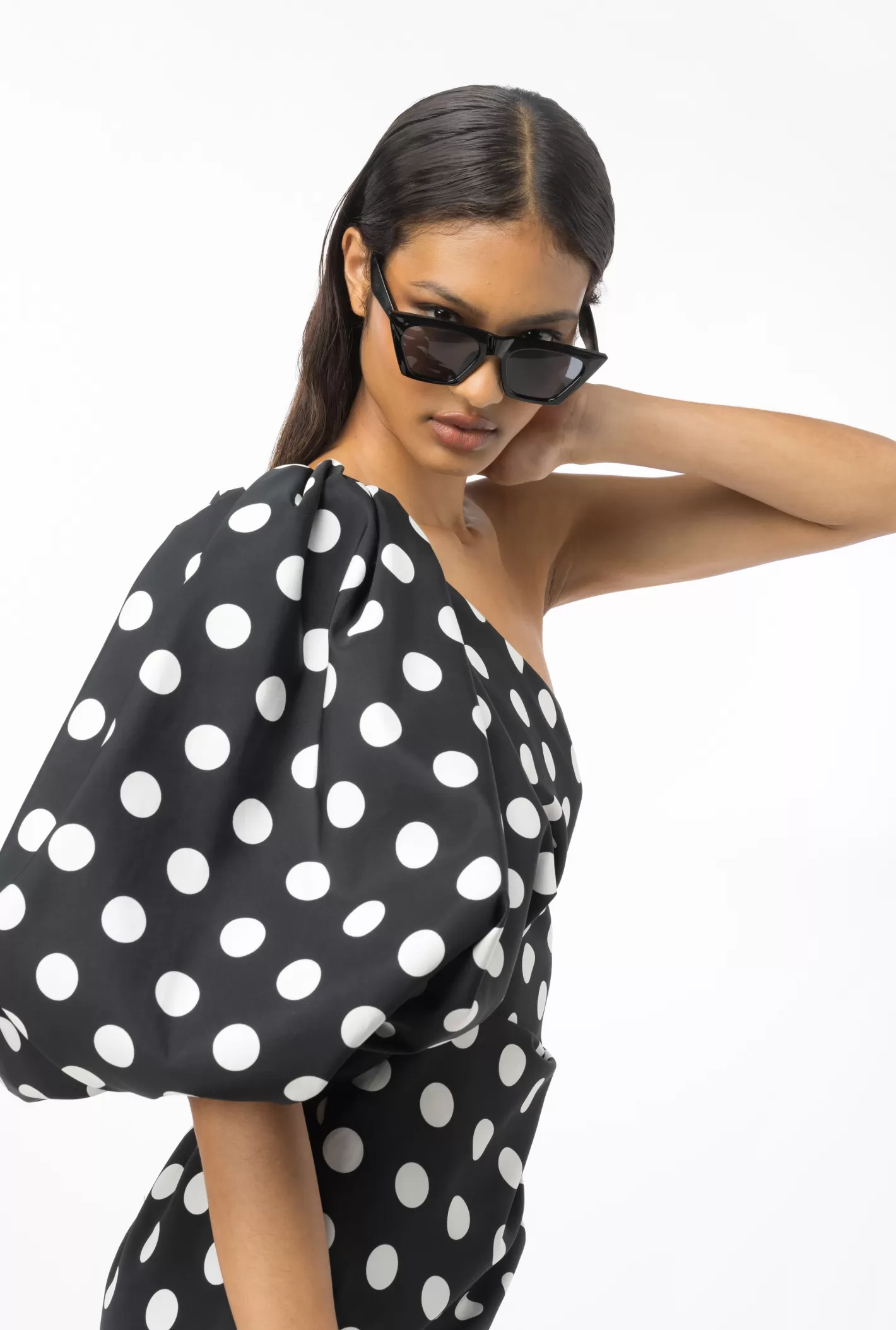 Pinko Mini abito monospalla a pois NERO/BIANCO Discount