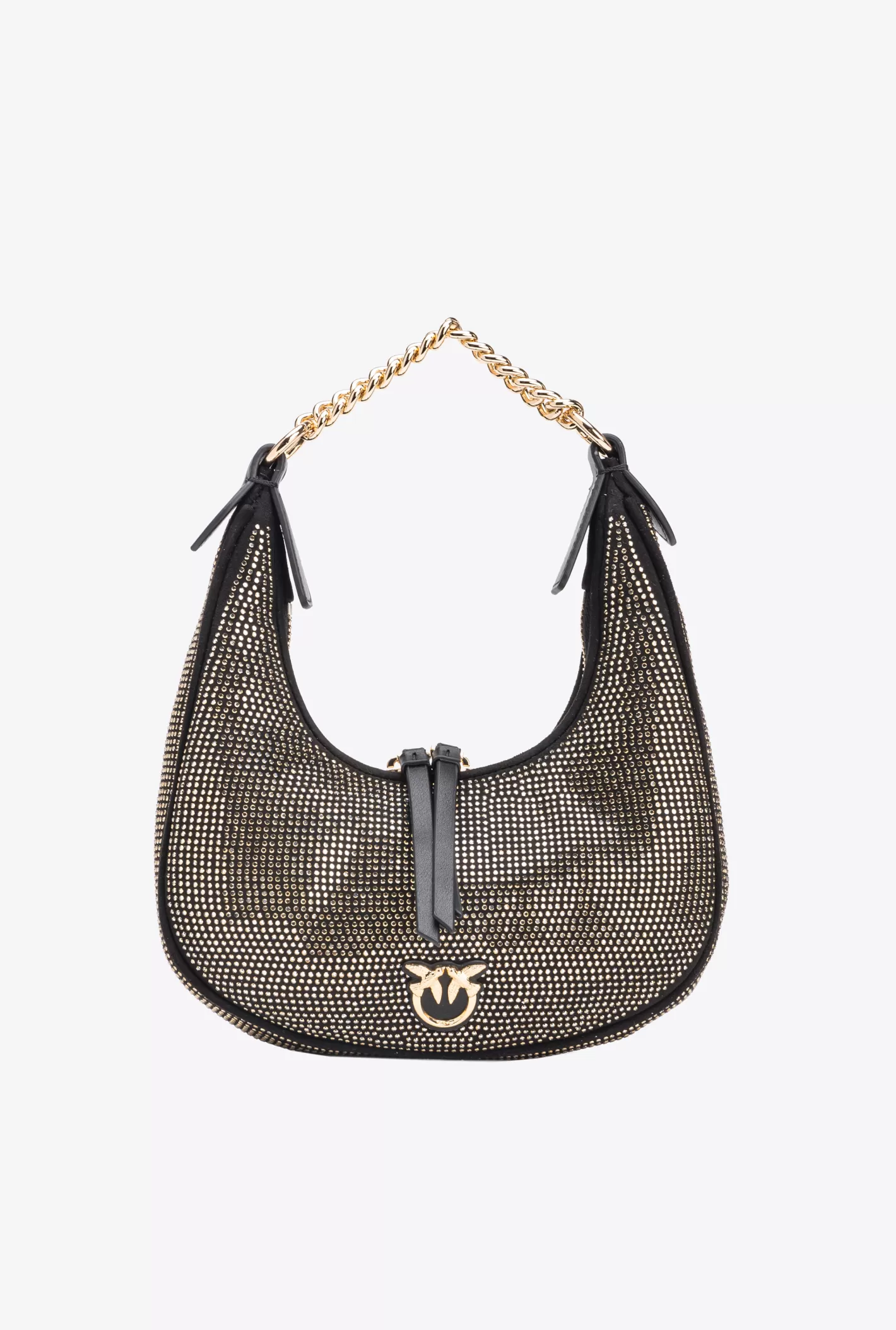 Pinko Mini Brioche Bag Hobo full strass NERO LIMOUSINE-SHINY GOLD Cheap