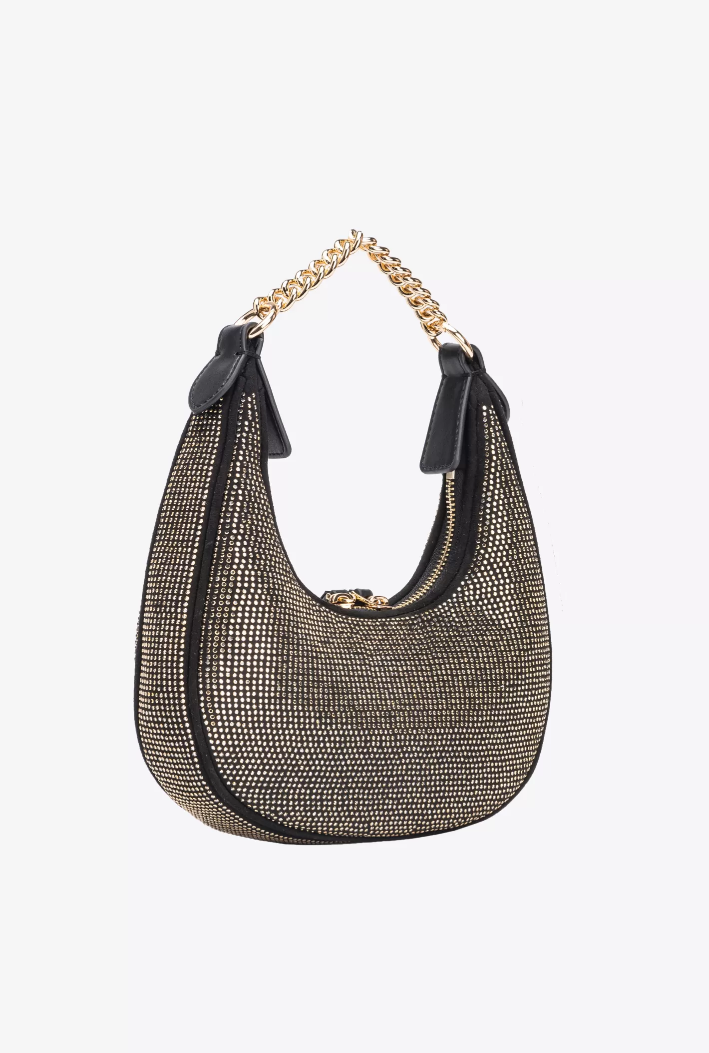 Pinko Mini Brioche Bag Hobo full strass NERO LIMOUSINE-SHINY GOLD Cheap