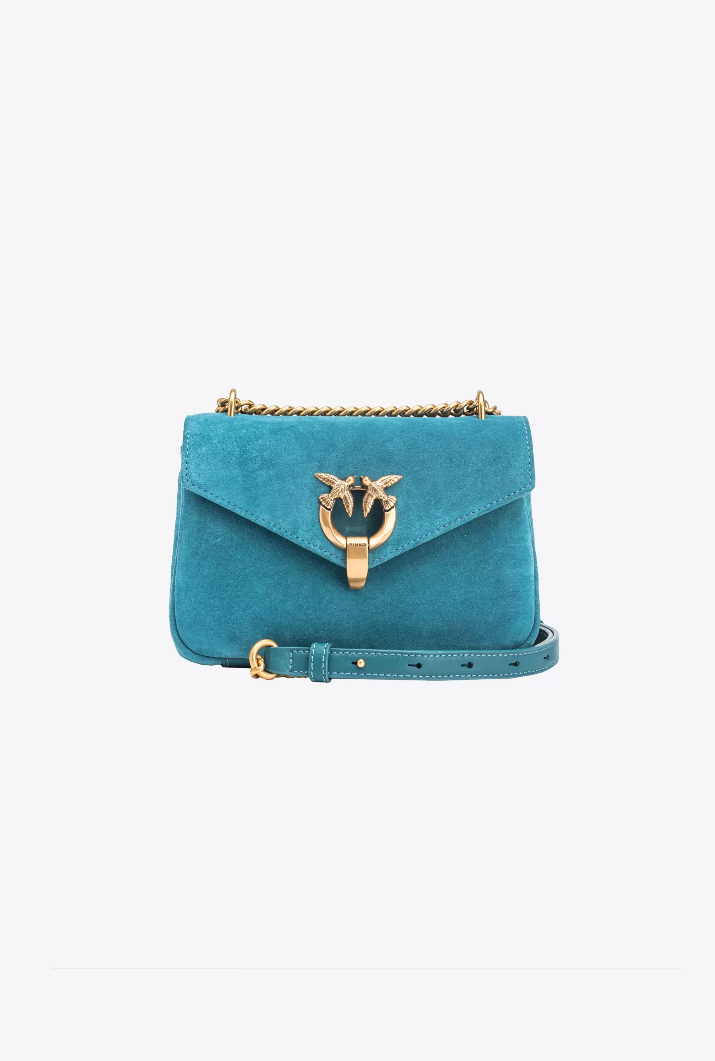 Pinko Mini Cupido Bag Messenger in suede PETROLIO PACIFICO-ANTIQUE GOLD Hot