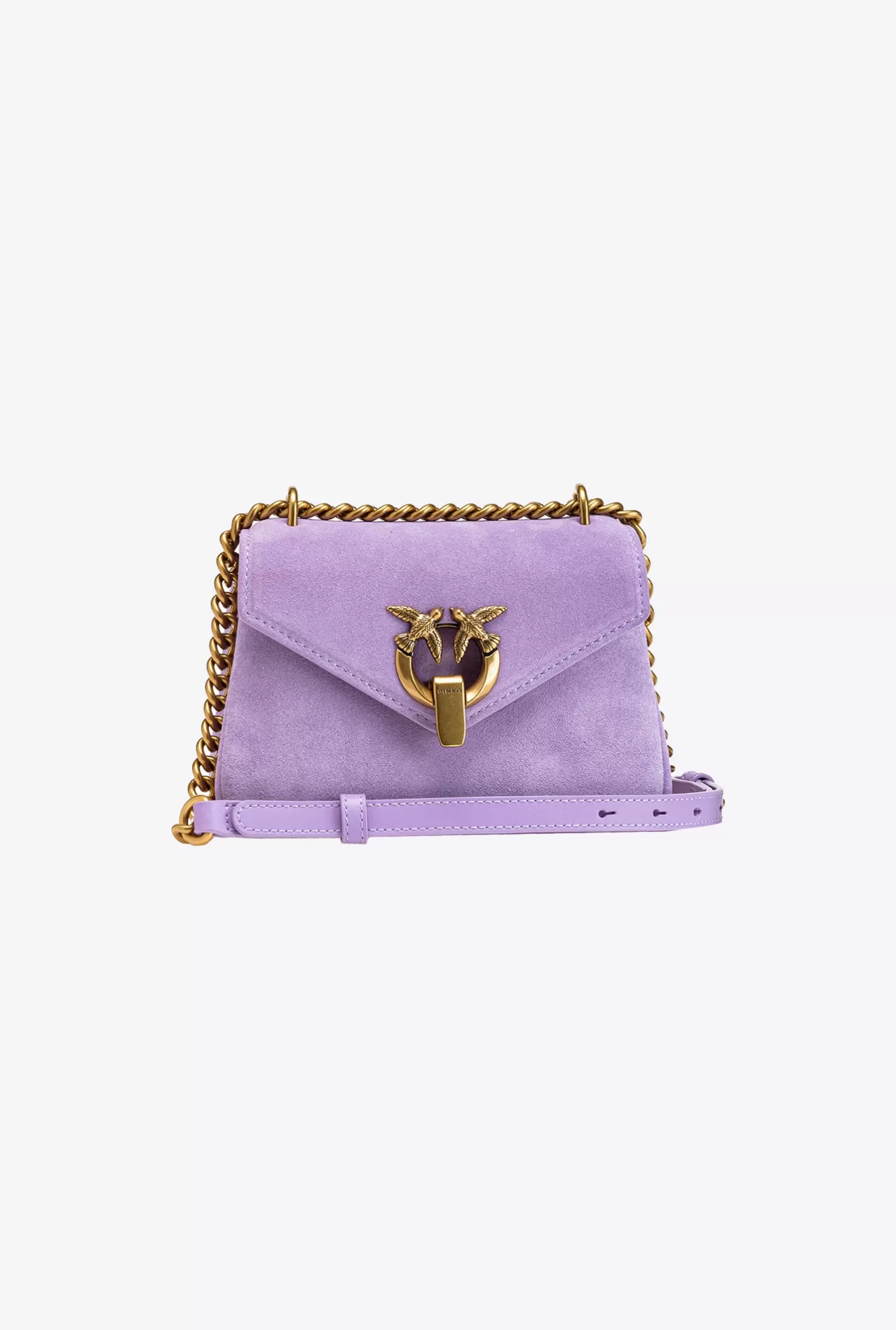 Pinko Mini Cupido Bag Messenger in suede TULIPANO VIOLA-ANTQUE GOLD Shop