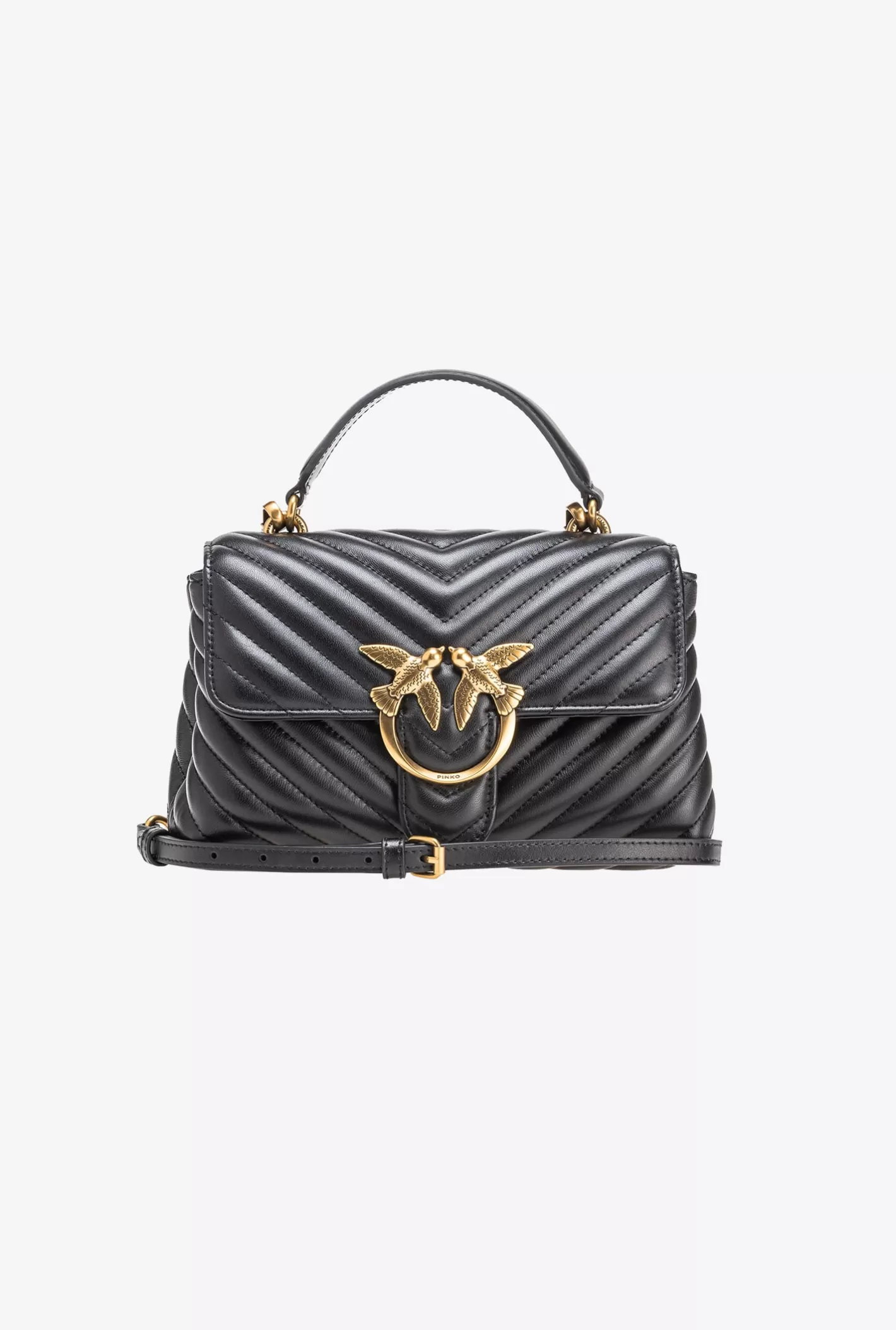 Pinko Mini Lady Love Bag Puff Chevron NERO-ANTIQUE GOLD Clearance