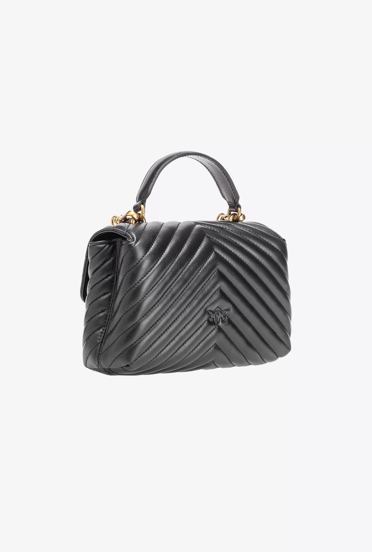 Pinko Mini Lady Love Bag Puff Chevron NERO-ANTIQUE GOLD Clearance