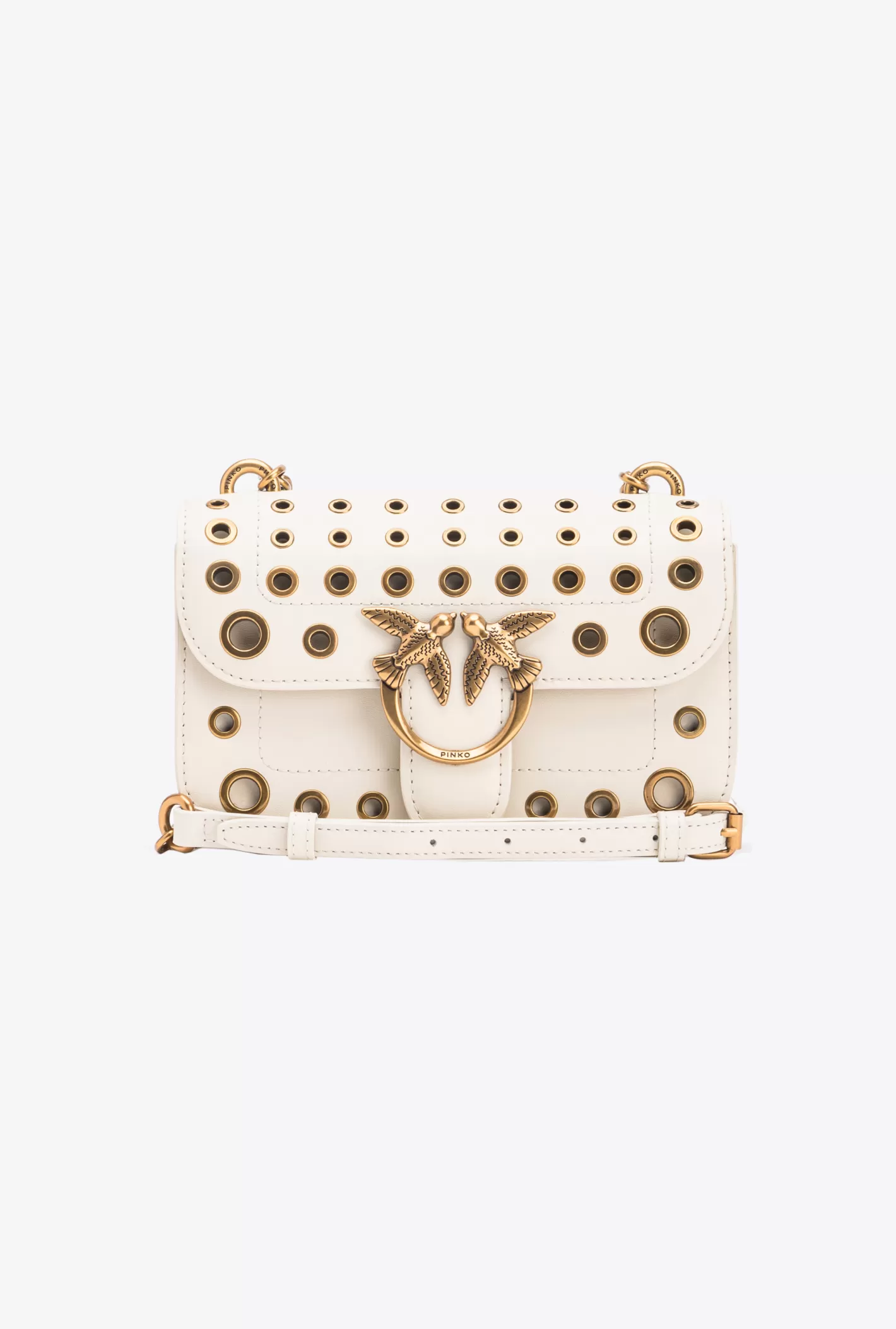 Pinko Mini Love Bag Bell con occhielli metallici BIANCO+BANCO-ANTIQUE GOLD Fashion