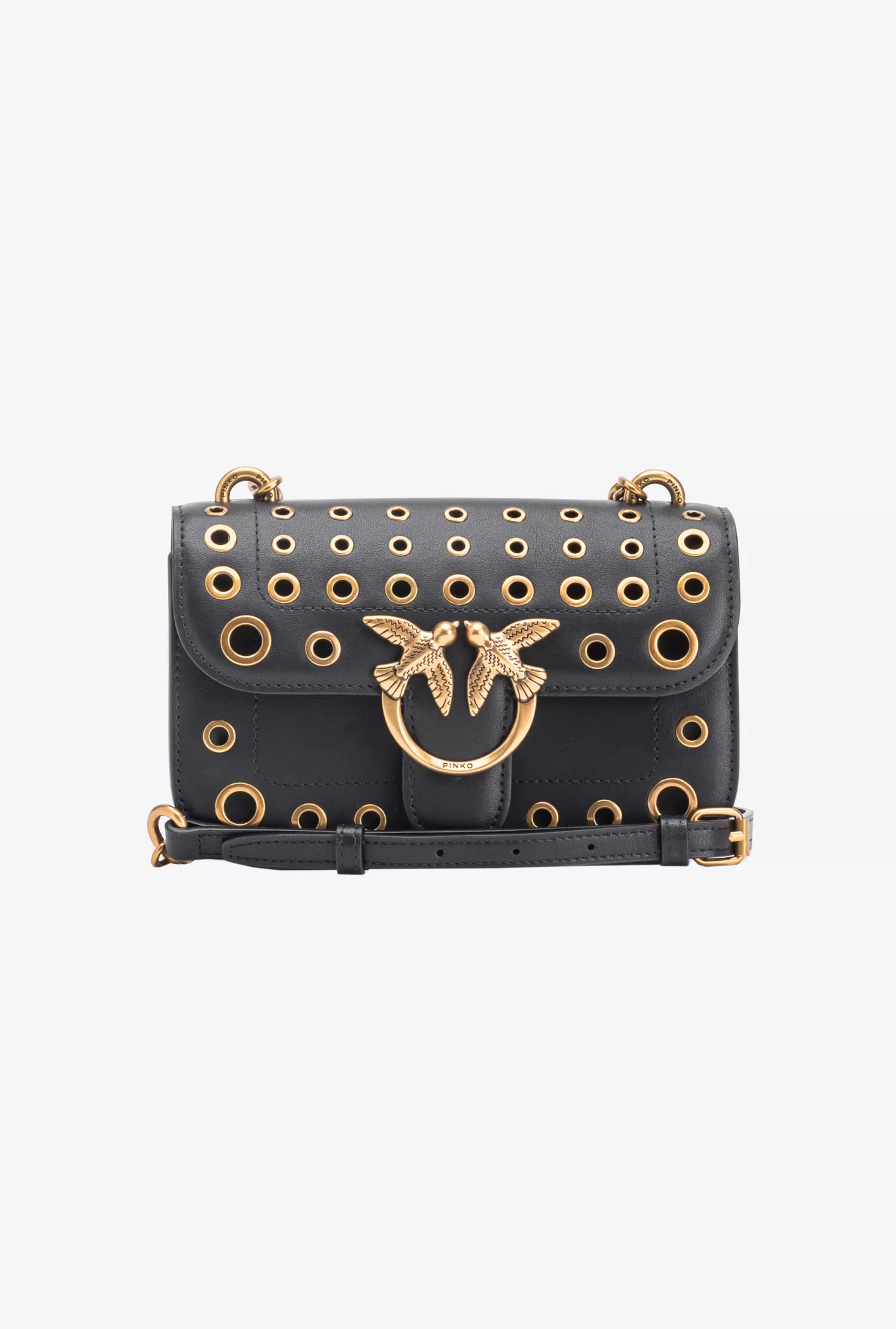 Pinko Mini Love Bag Bell con occhielli metallici NERO-ANTIQUE GOLD Cheap