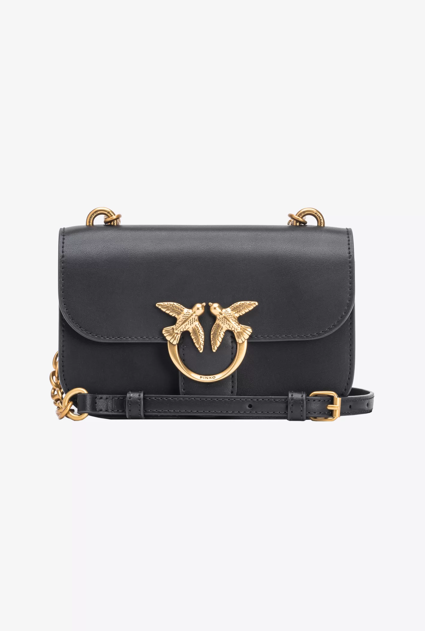 Pinko Mini Love Bag Bell in pelle NERO-ANTIQUE GOLD Best Sale