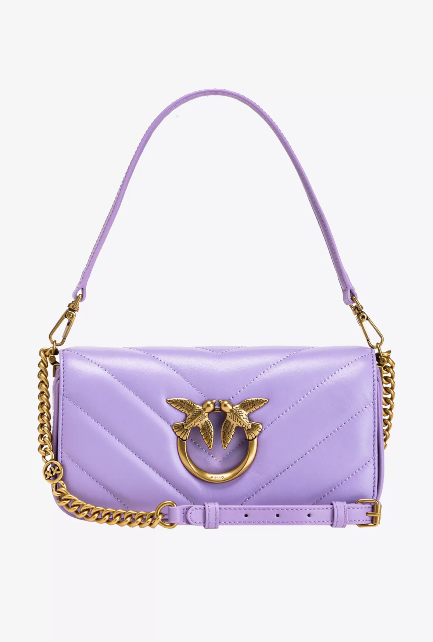 Pinko Mini Love Bag Click Baguette Big Chevron TULIPANO VIOLA-ANTQUE GOLD Clearance