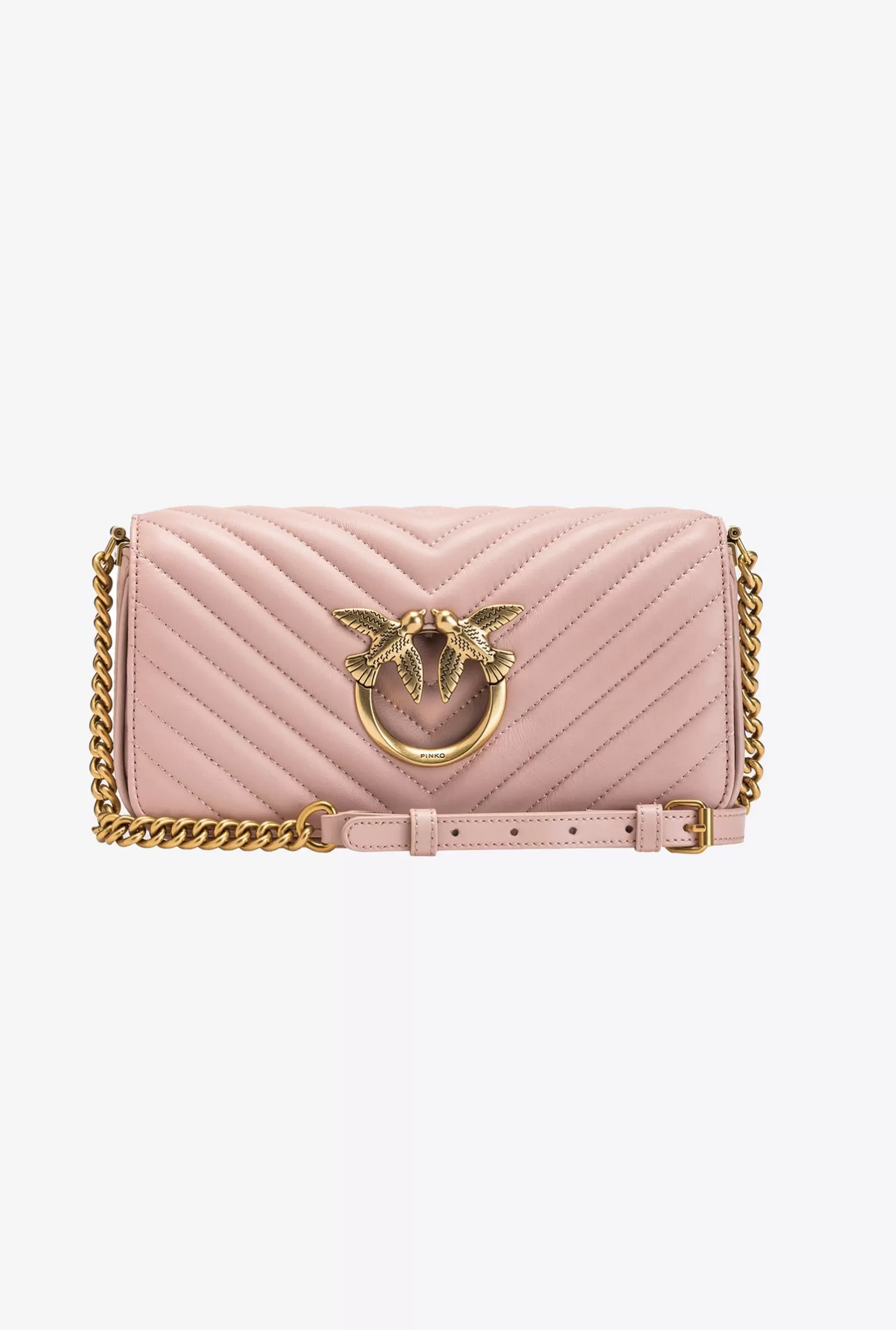 Pinko Mini Love Bag Click Baguette Chevron ROSA/POLVERE ROSA-ANTIQUE GOLD Cheap