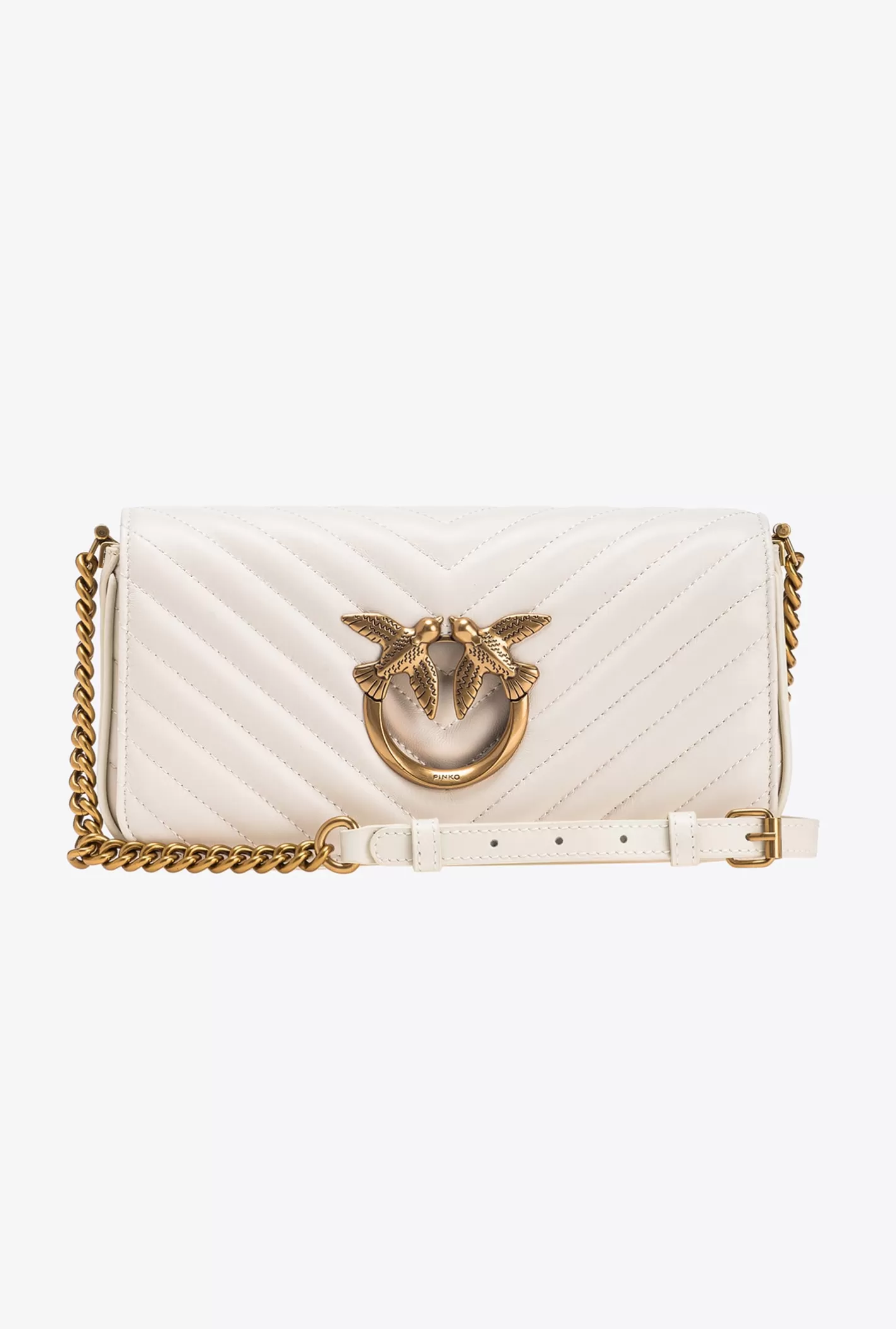 Pinko Mini Love Bag Click Baguette Chevron BIANCO+BANCO-ANTIQUE GOLD New