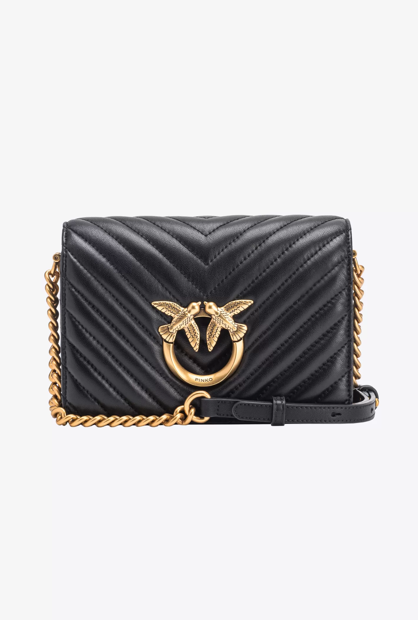 Pinko Mini Love Bag Click Chevron NERO-ANTIQUE GOLD Clearance