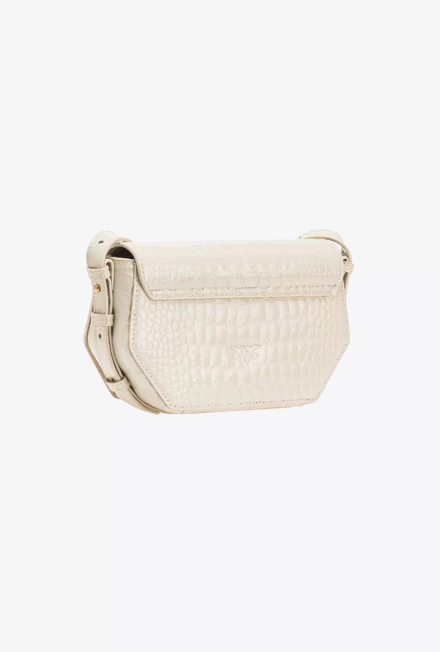 Pinko Mini Love Bag Click Exagon stampa cocco verniciato BIANCO+BANCO-ANTIQUE GOLD Best Sale