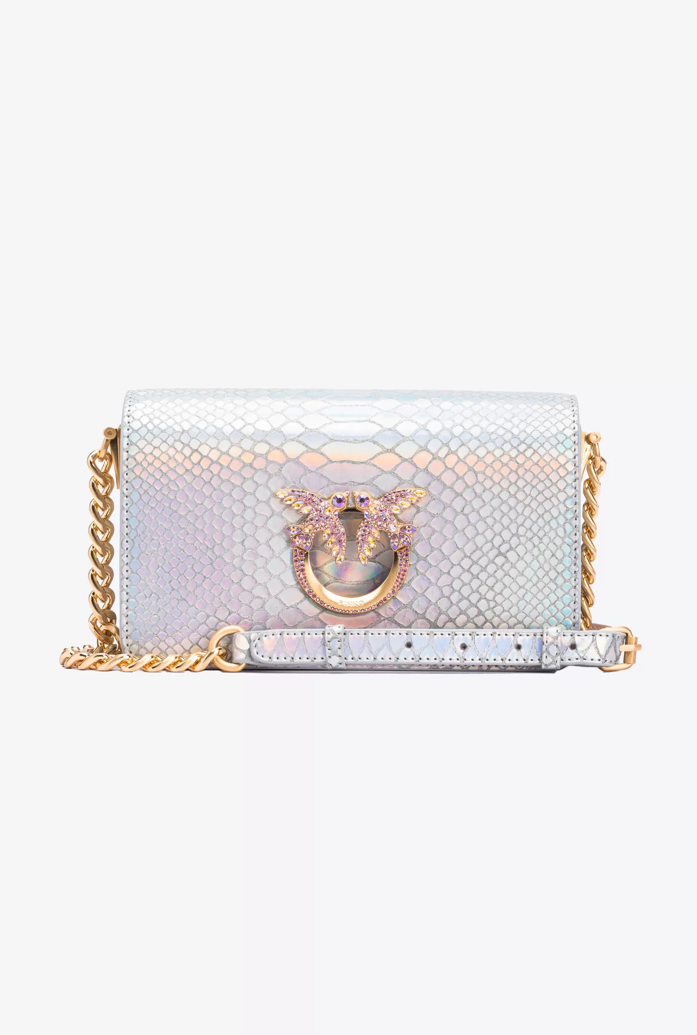 Pinko Mini Love Bag Click rettile olografico silver Galleria ARGENTO LAMINATO-BRUSHED GOLD Fashion