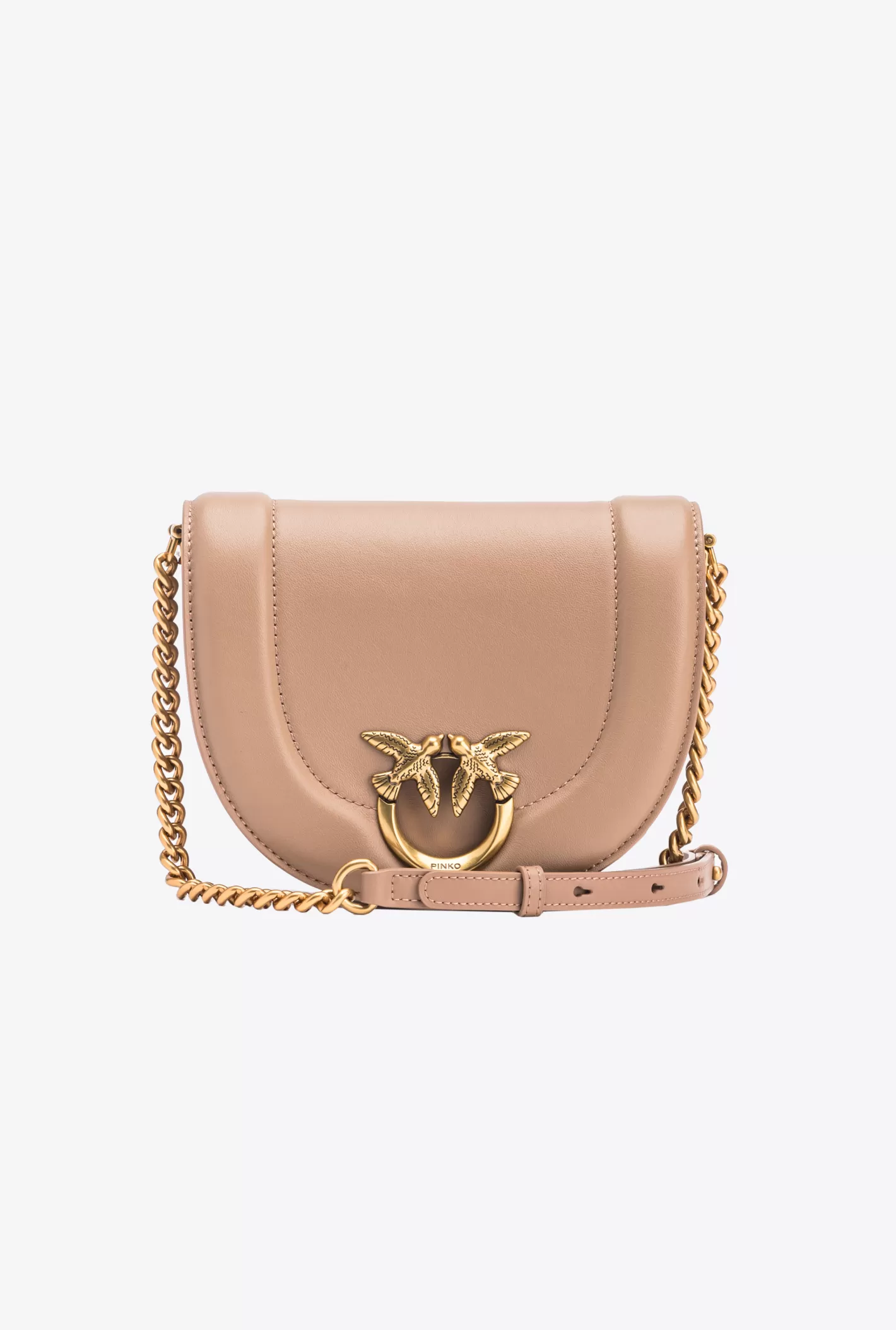 Pinko Mini Love Bag Click Round in pelle BISCOTTO ZENZERO-ANTIQUE GOLD Fashion