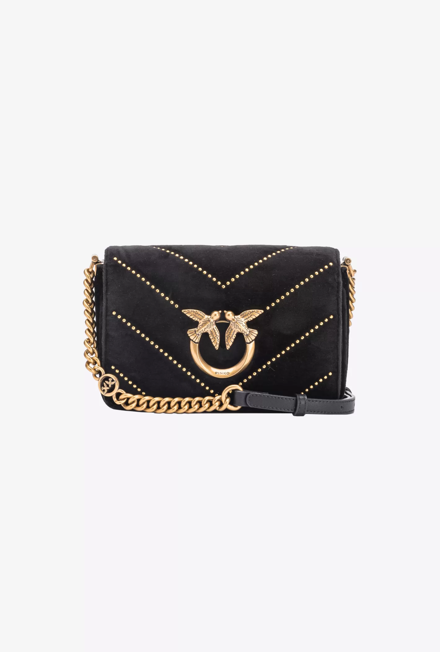 Pinko Mini Love Bag Click velluto con borchie NERO-ANTIQUE GOLD Sale