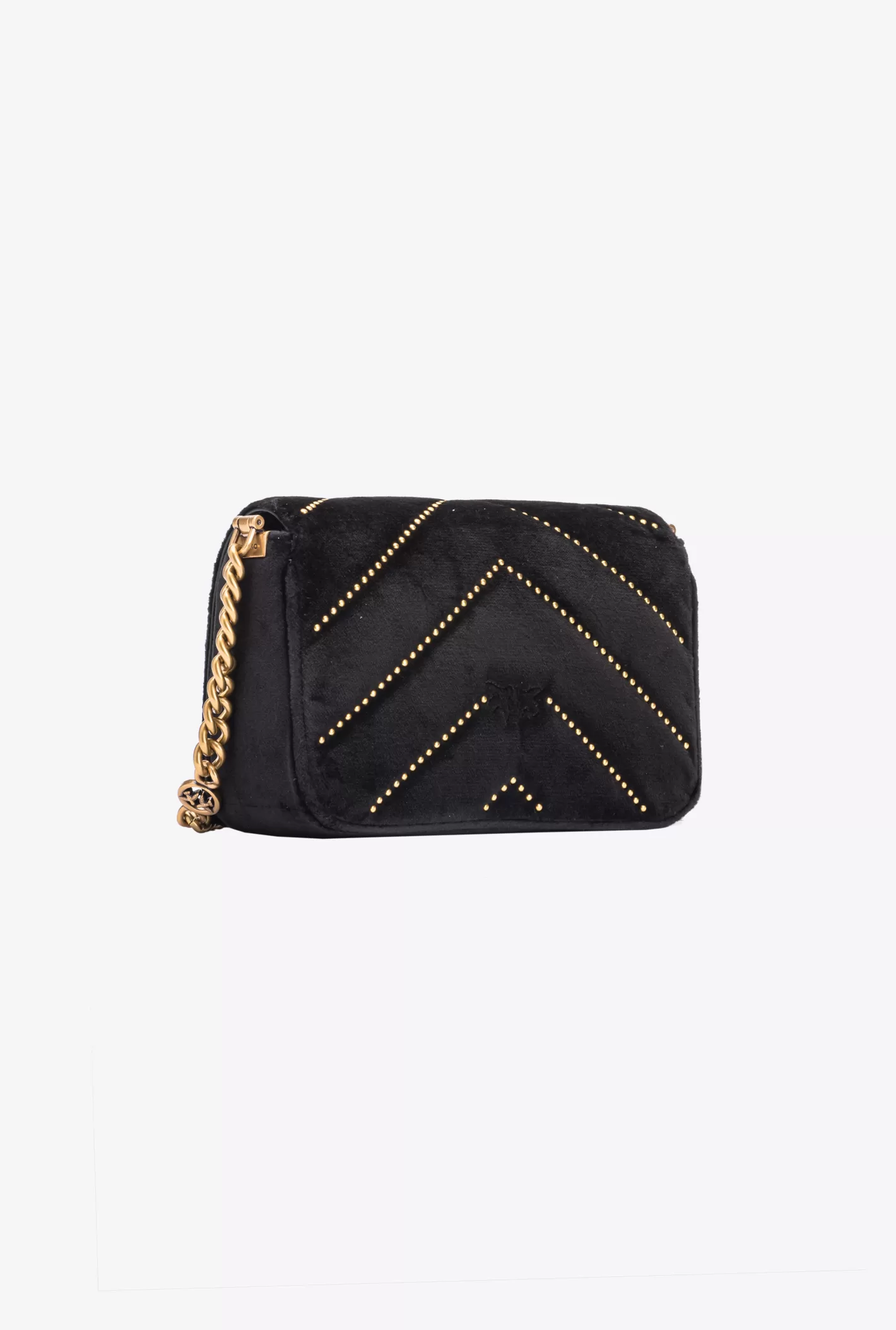 Pinko Mini Love Bag Click velluto con borchie NERO-ANTIQUE GOLD Sale