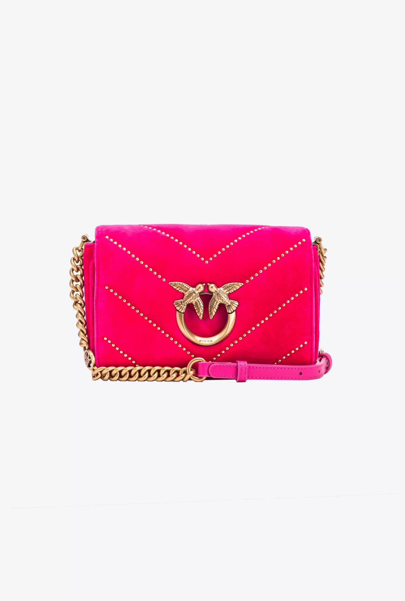 Pinko Mini Love Bag Click velluto con borchie CHERRY-ANTIQUE GOLD Fashion