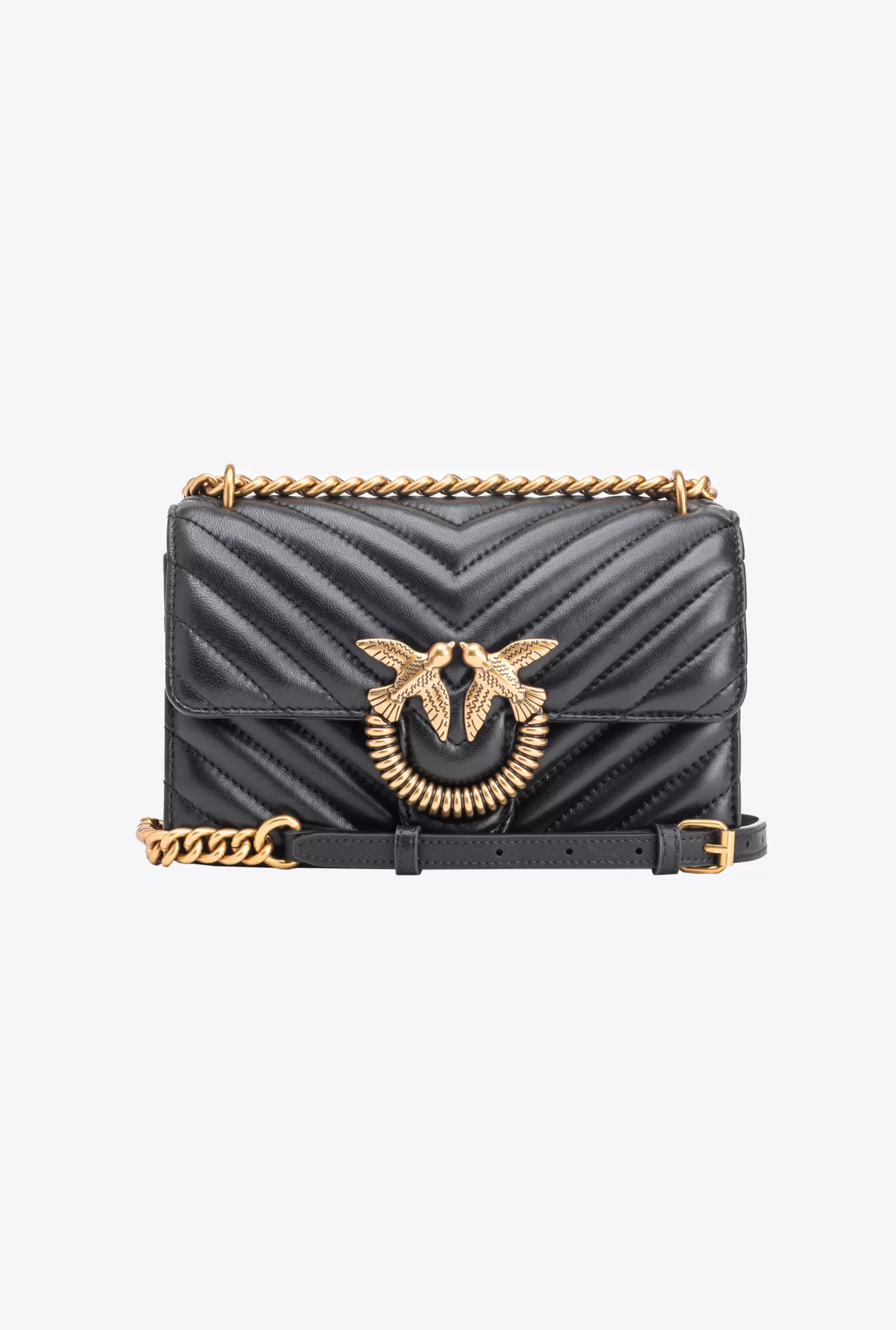 Pinko Mini Love Bag One Chevron Jewel NERO-ANTIQUE GOLD Outlet