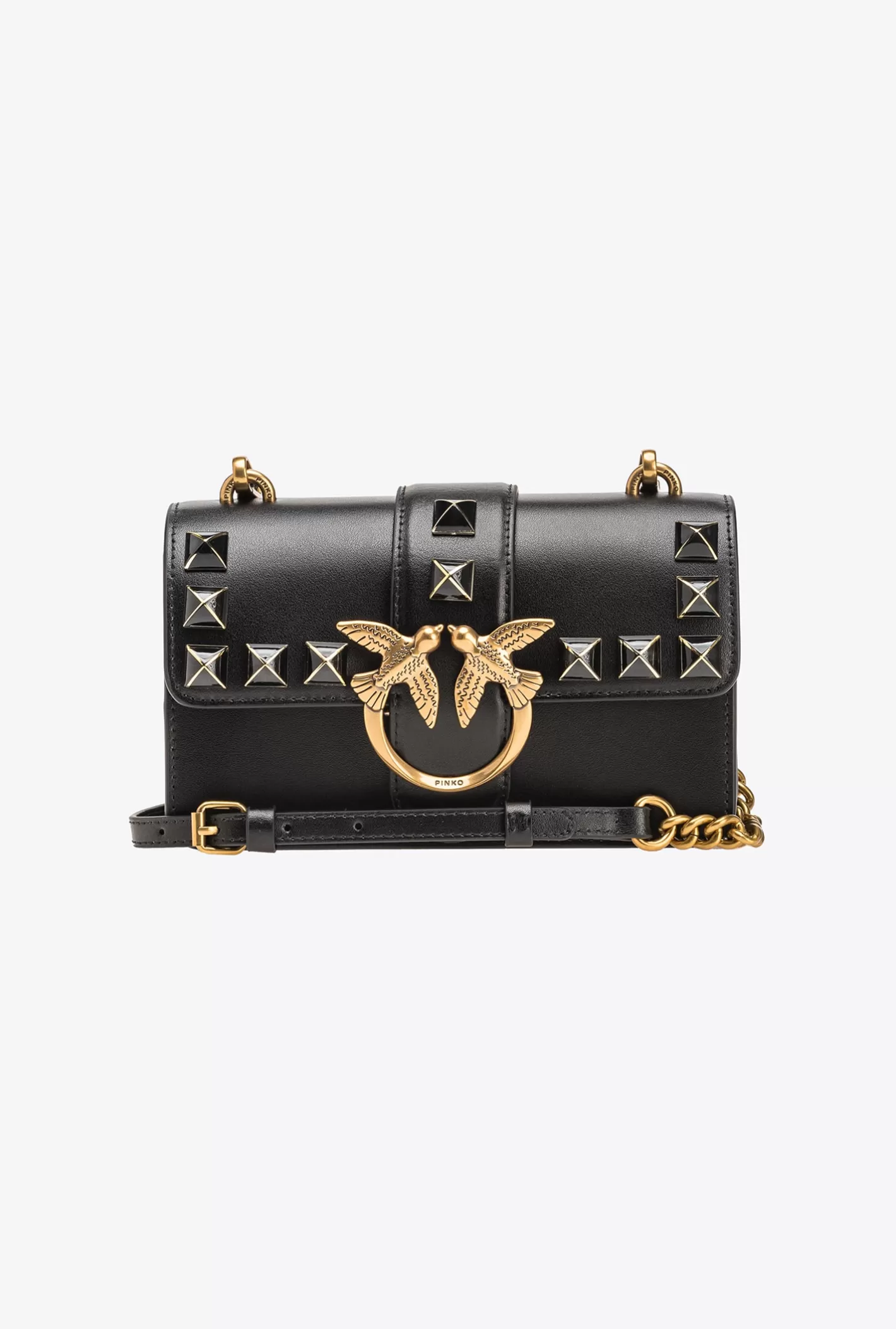 Pinko Mini Love Bag One Painted Studs NERO-ANTIQUE GOLD Best Sale