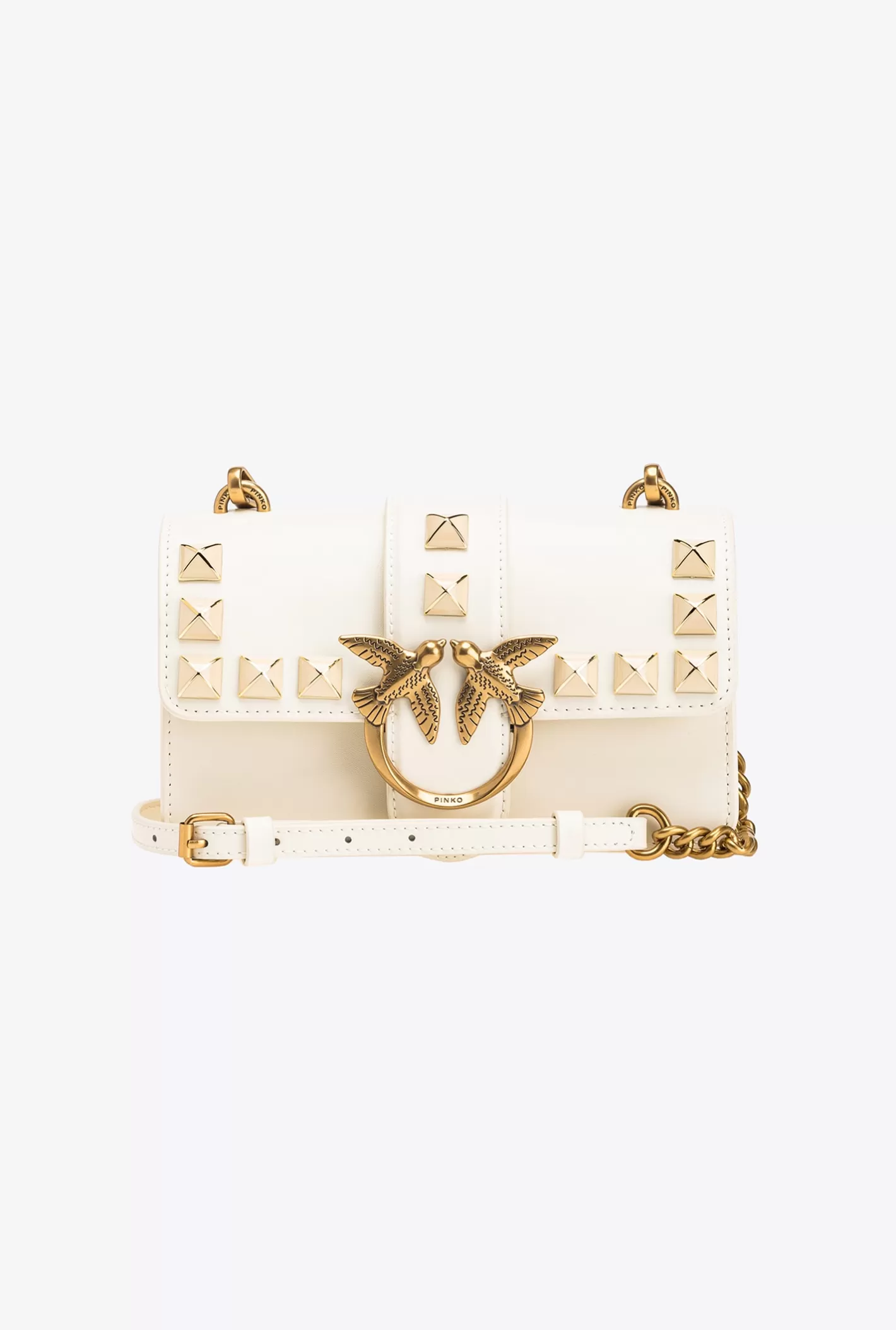 Pinko Mini Love Bag One Painted Studs BIANCO+BANCO-ANTIQUE GOLD Online