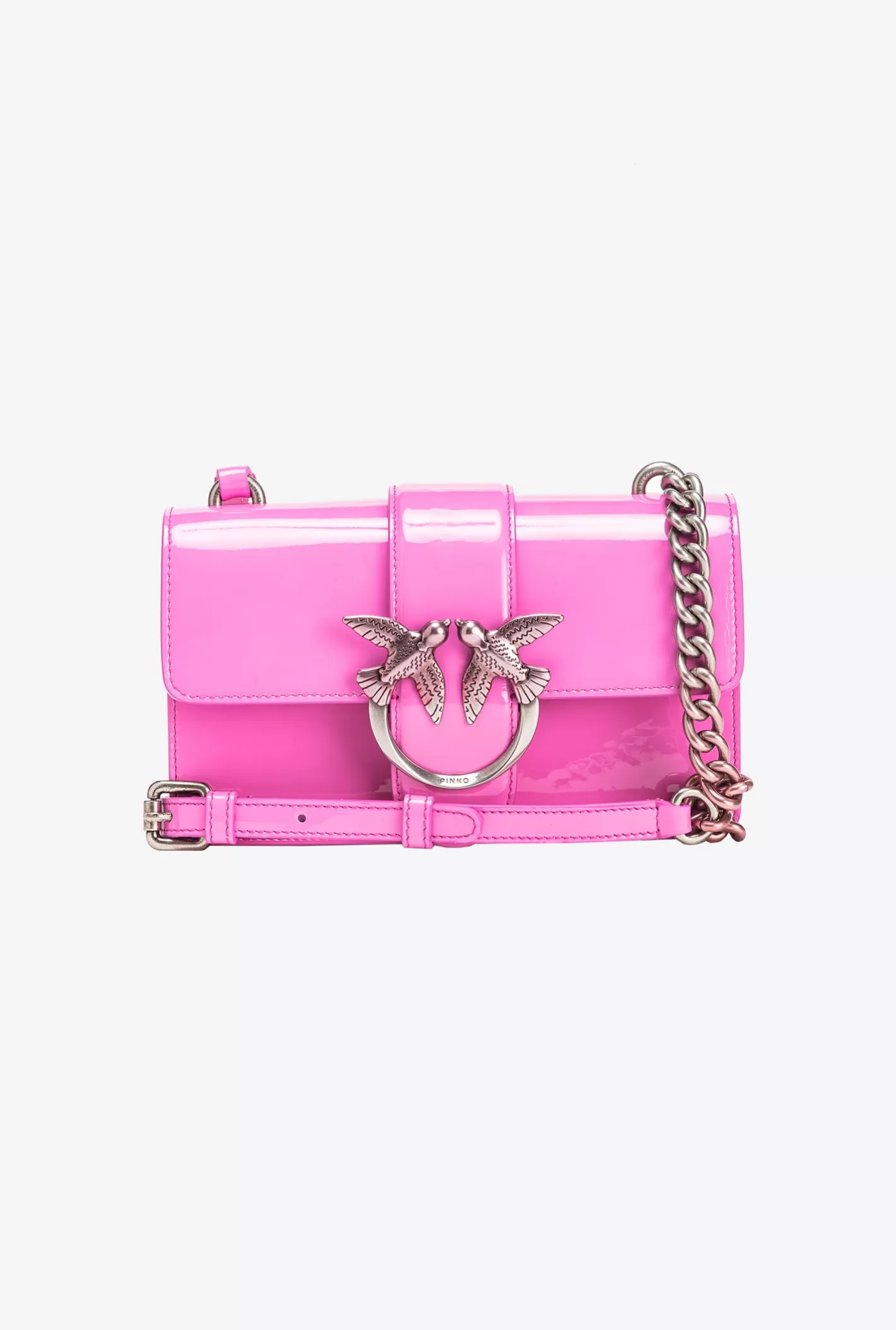 Pinko Mini Love Bag One pelle sfumata shiny Galleria PETALO DI ROSA-OLD SILVER Shop