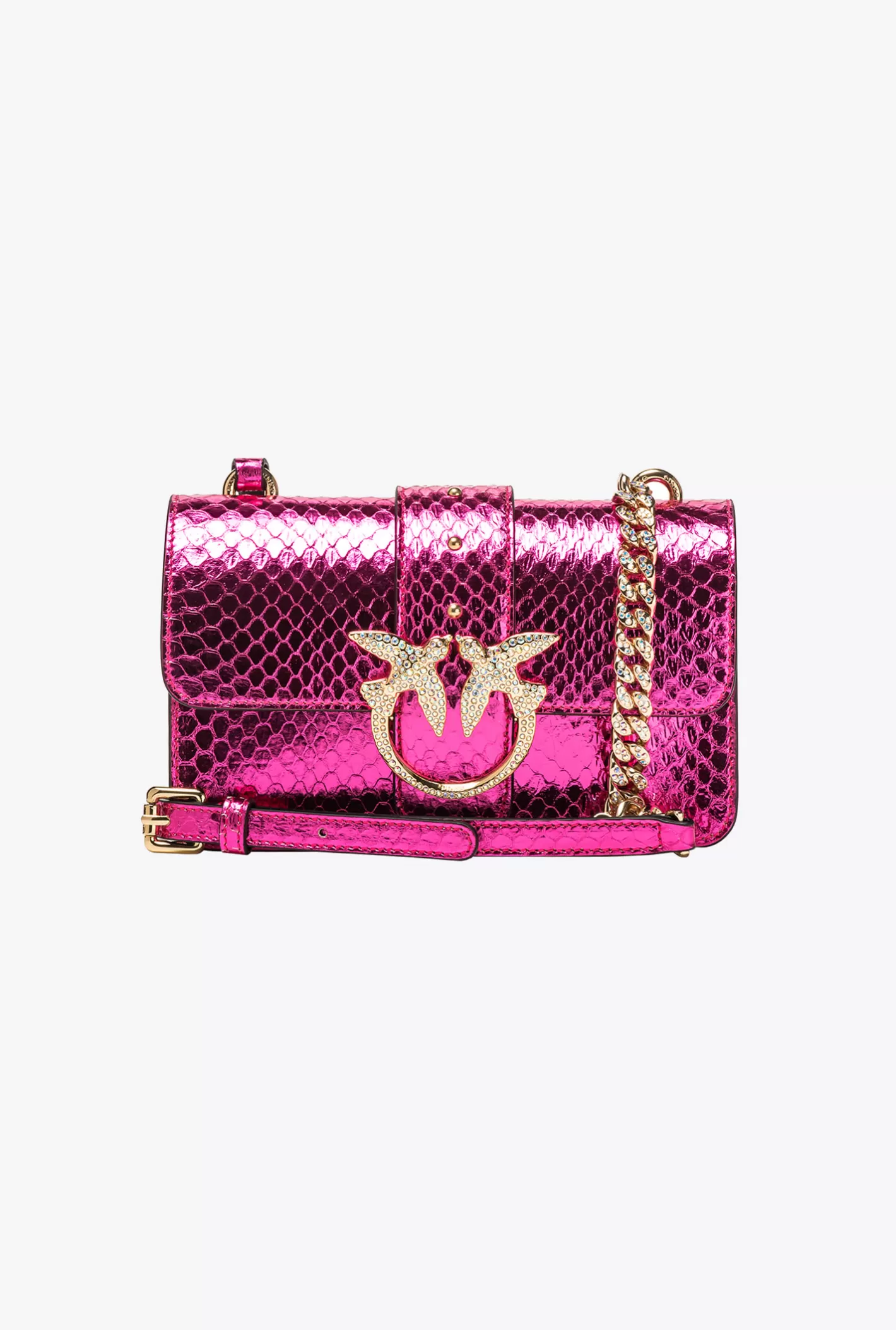 Pinko Mini Love Bag One rettile laminato Galleria FUXIA-SHINY GOLD Clearance