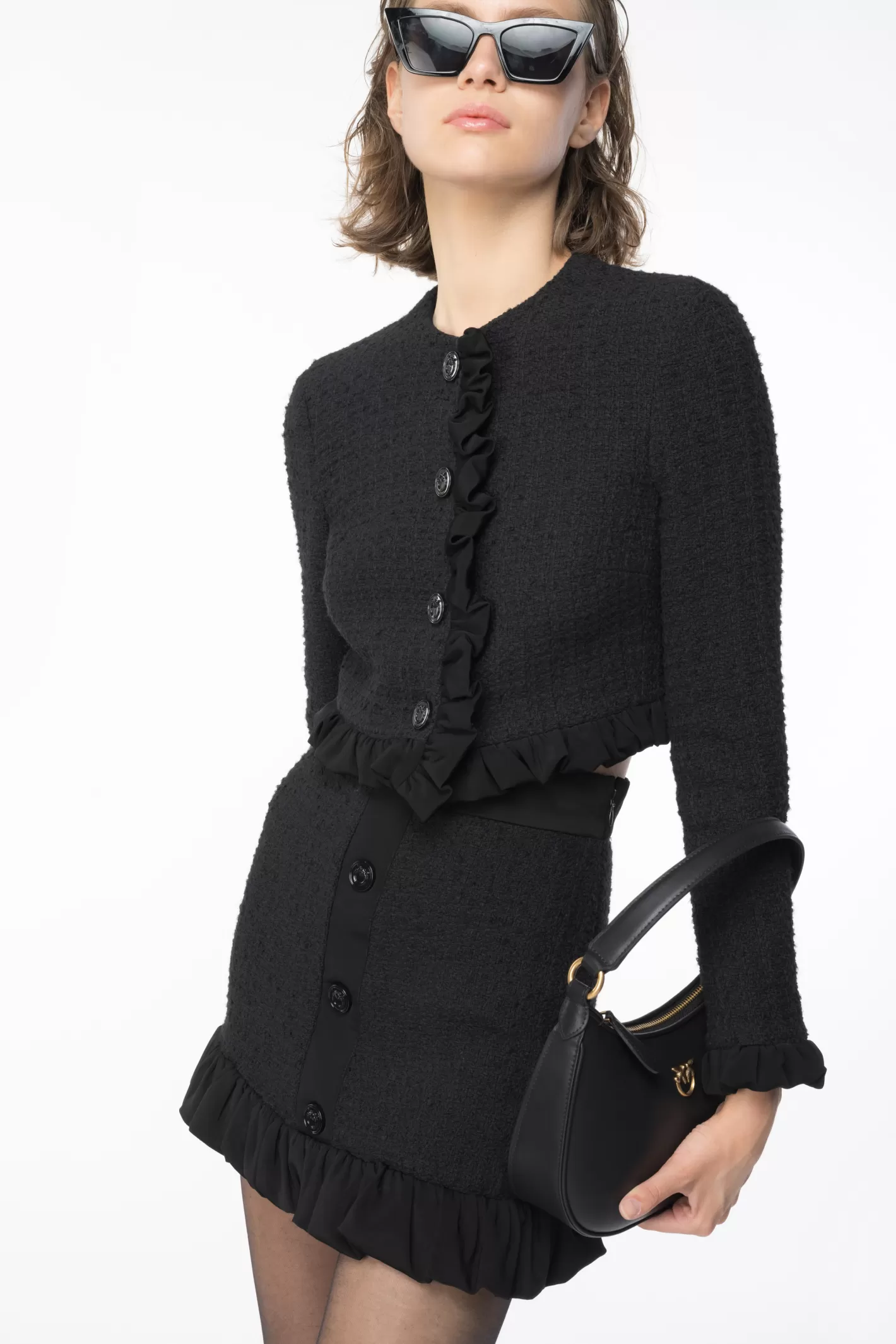 Pinko Minigonna in tweed con rouches NERO LIMOUSINE Flash Sale