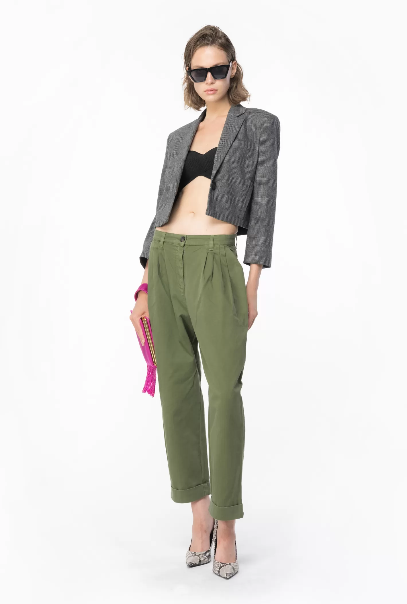 Pinko Pantaloni ampi gabardina VERDE CIPRESSO Cheap