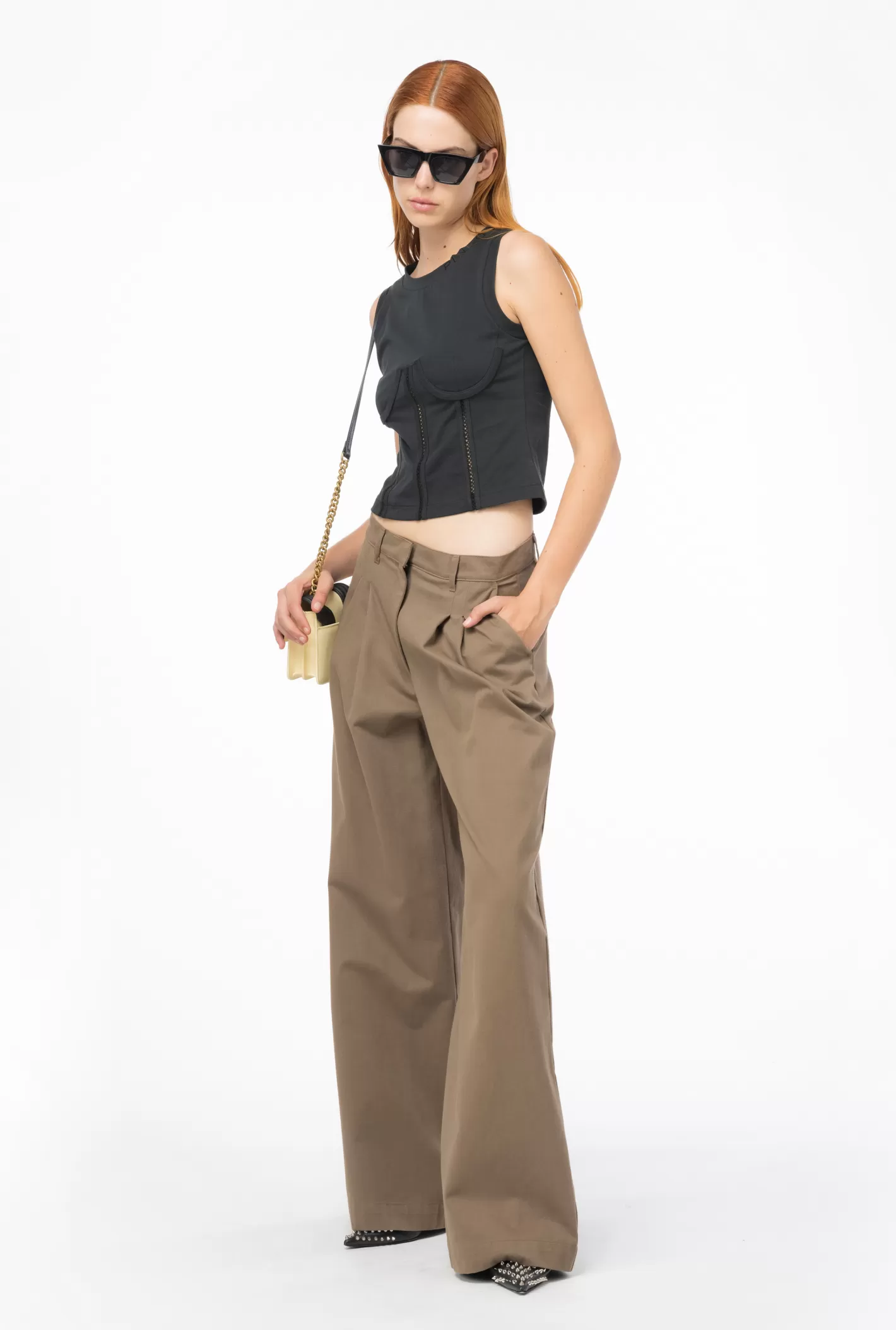 Pinko Pantaloni ampi in cotone TERRA SCURO Best Sale