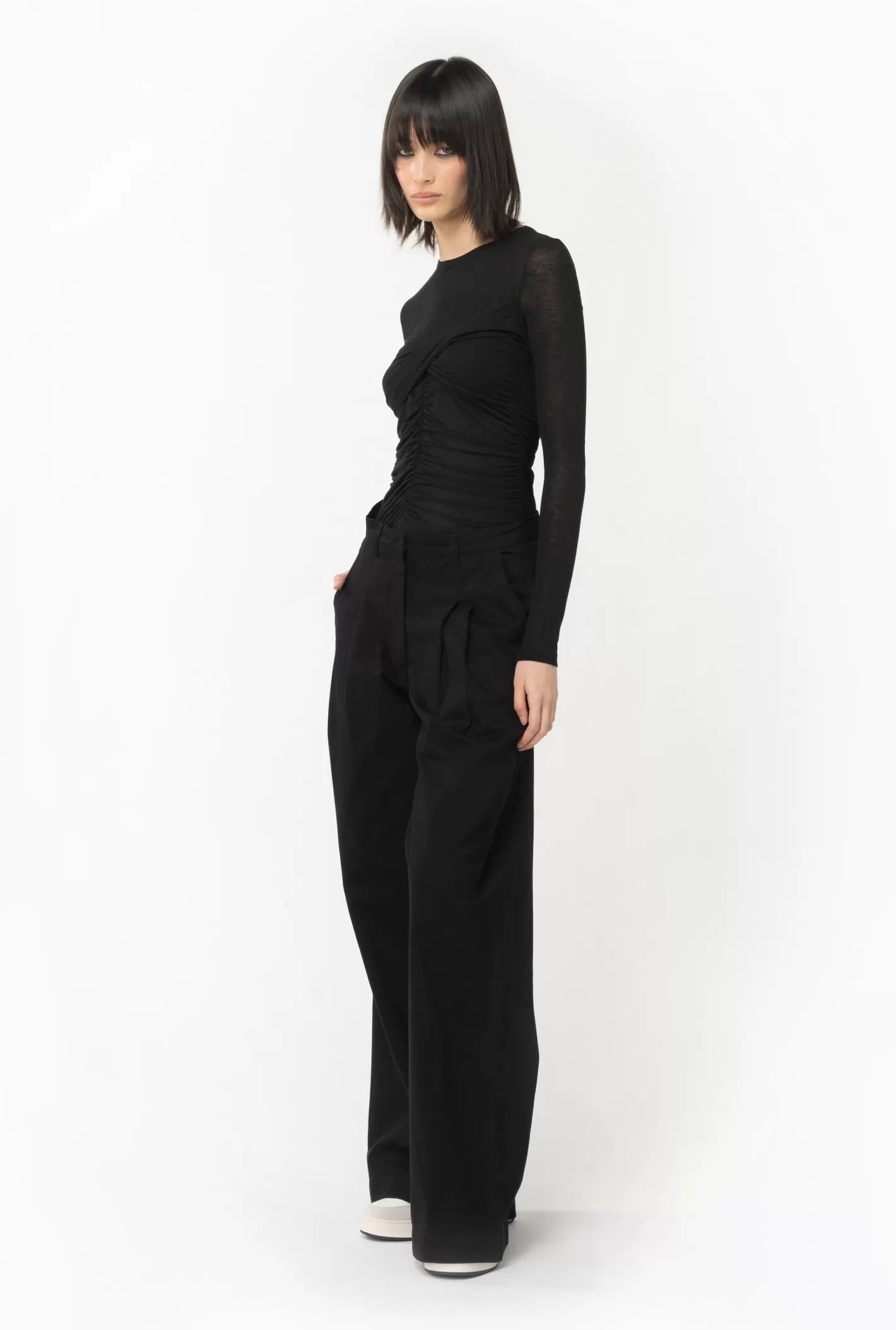 Pinko Pantaloni ampi in cotone NERO LIMOUSINE Discount