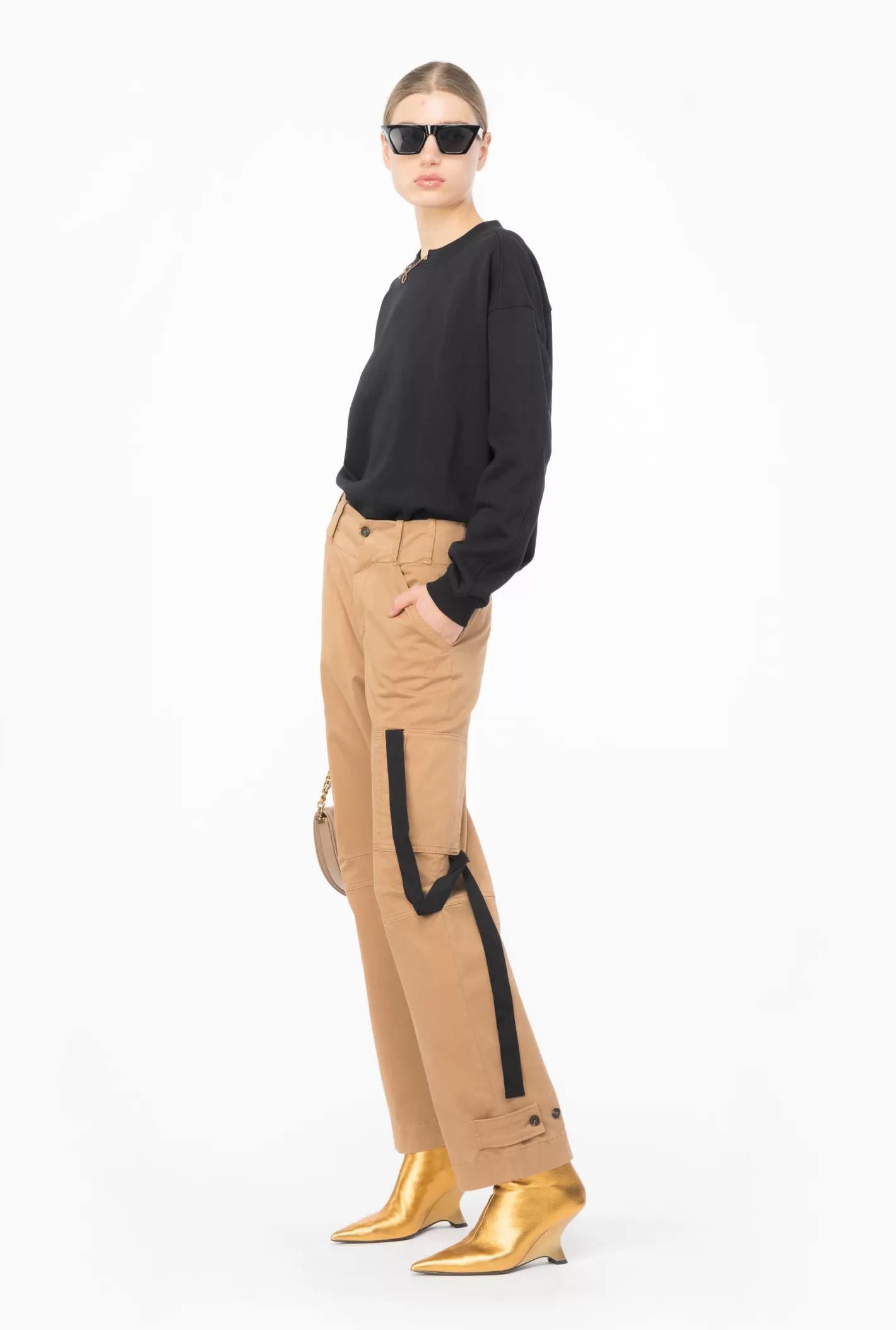 Pinko Pantaloni cargo con nastro CAMMELLO MOCACCINO Shop