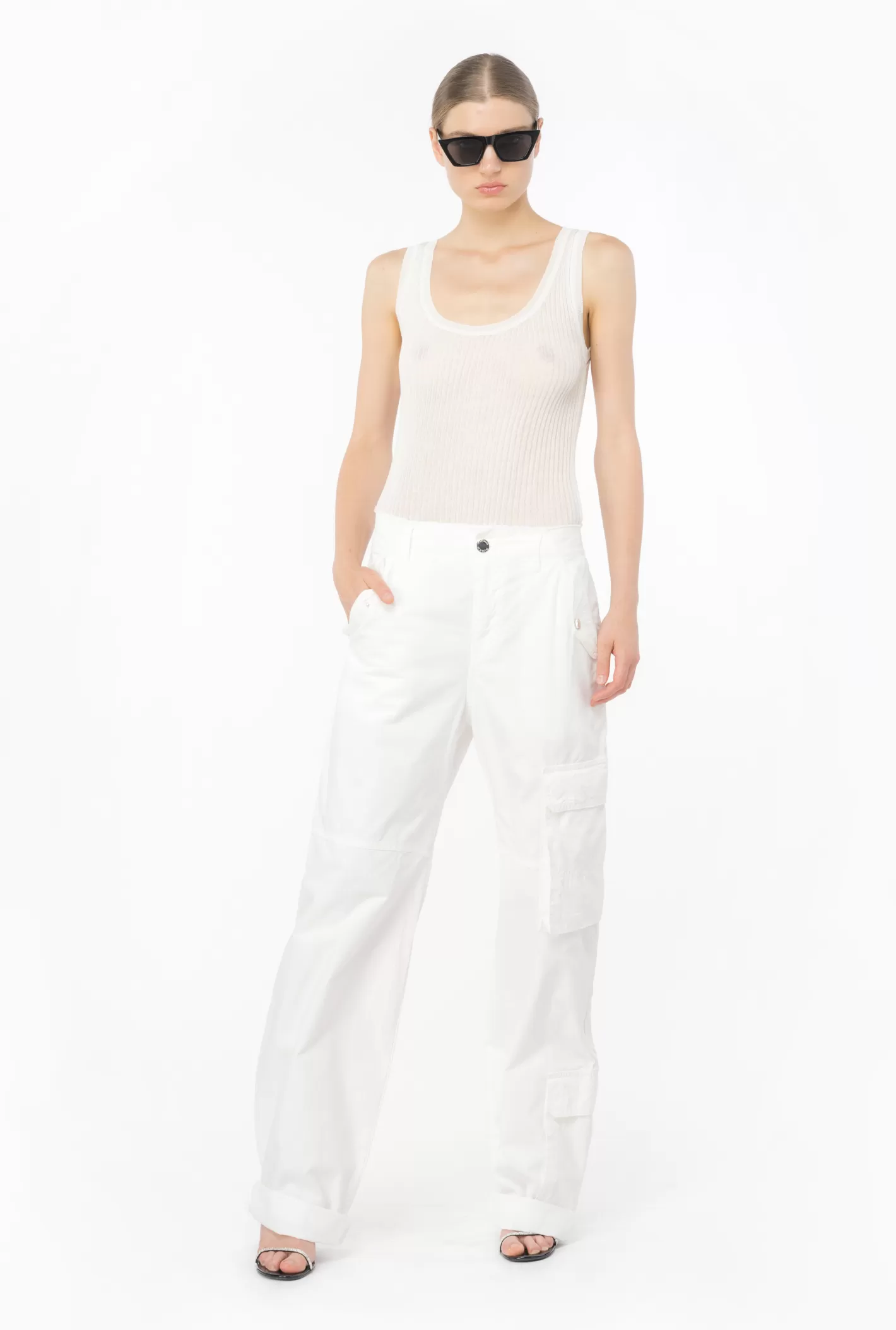 Pinko Pantaloni cargo cotone color BIANCO BRILL. Best Sale