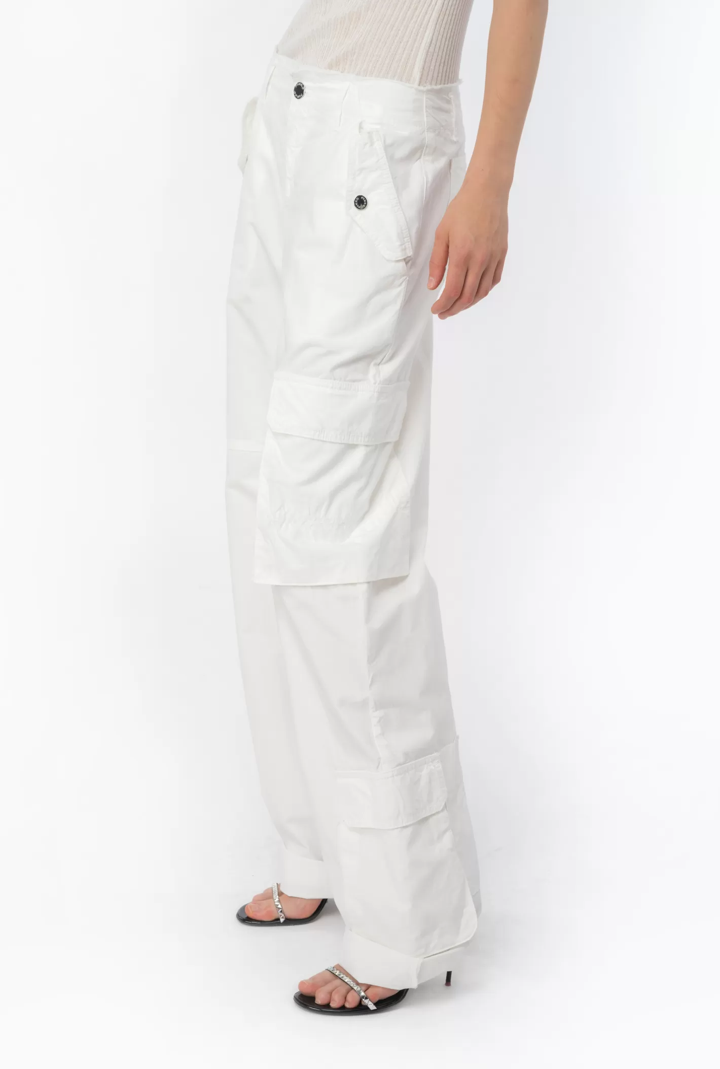 Pinko Pantaloni cargo cotone color BIANCO BRILL. Best Sale