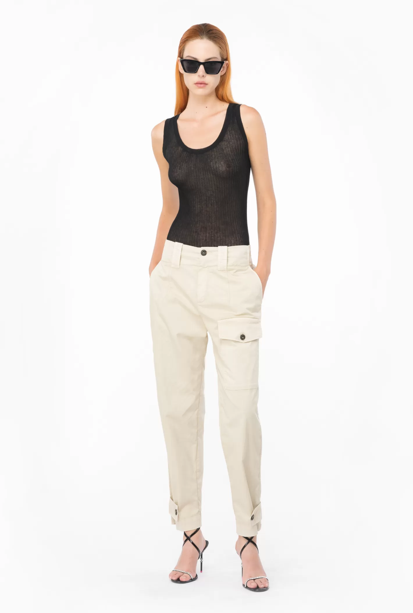 Pinko Pantaloni cargo cotone stretch BEIGE-CENERE DI LEGNO Hot