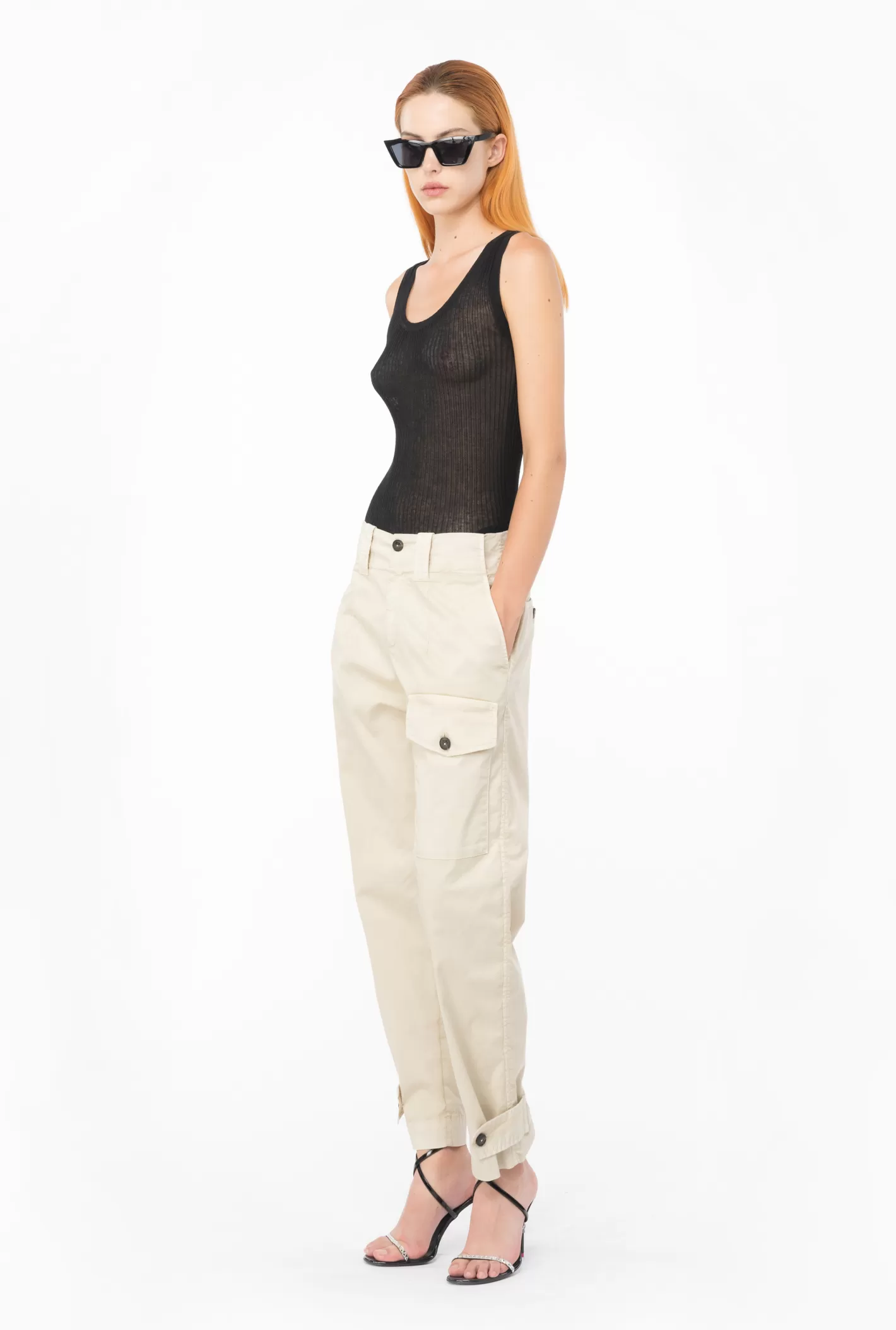 Pinko Pantaloni cargo cotone stretch BEIGE-CENERE DI LEGNO Hot