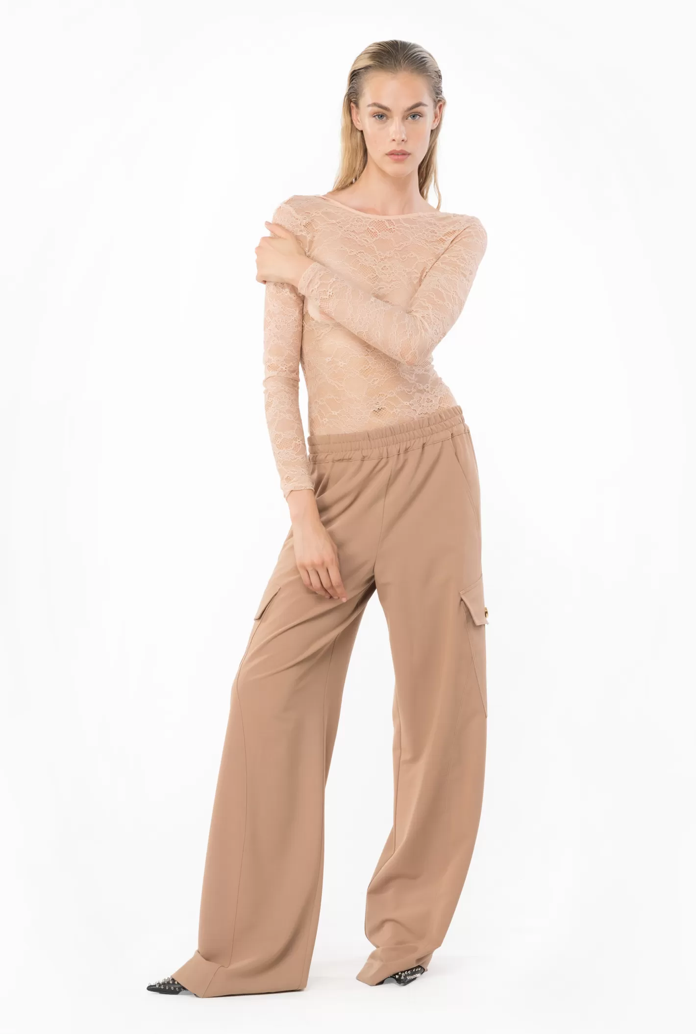 Pinko Pantaloni cargo fluidi CAFFELATTE SC. New