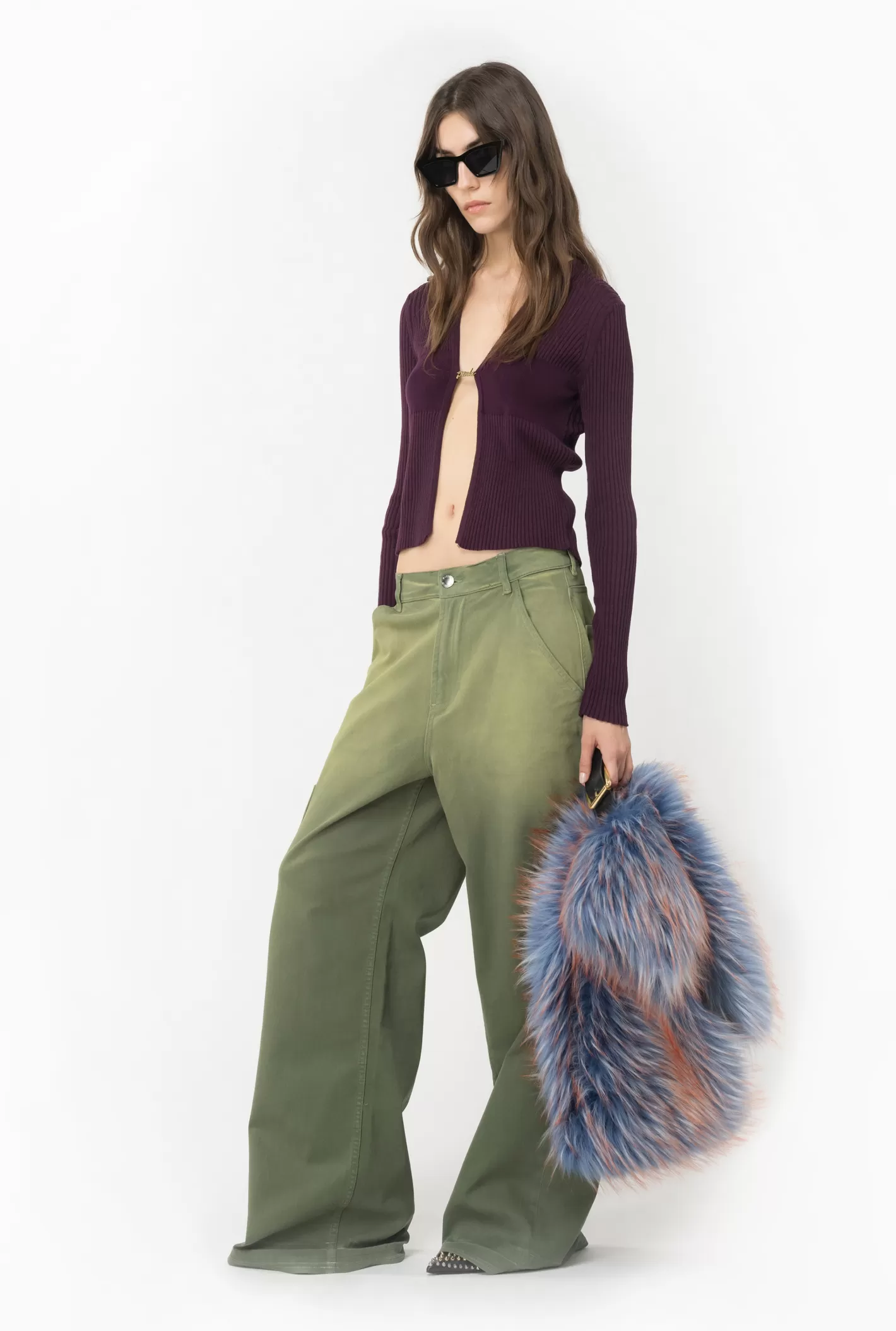 Pinko Pantaloni cargo gabardina degradè ECRU/VERDE Store