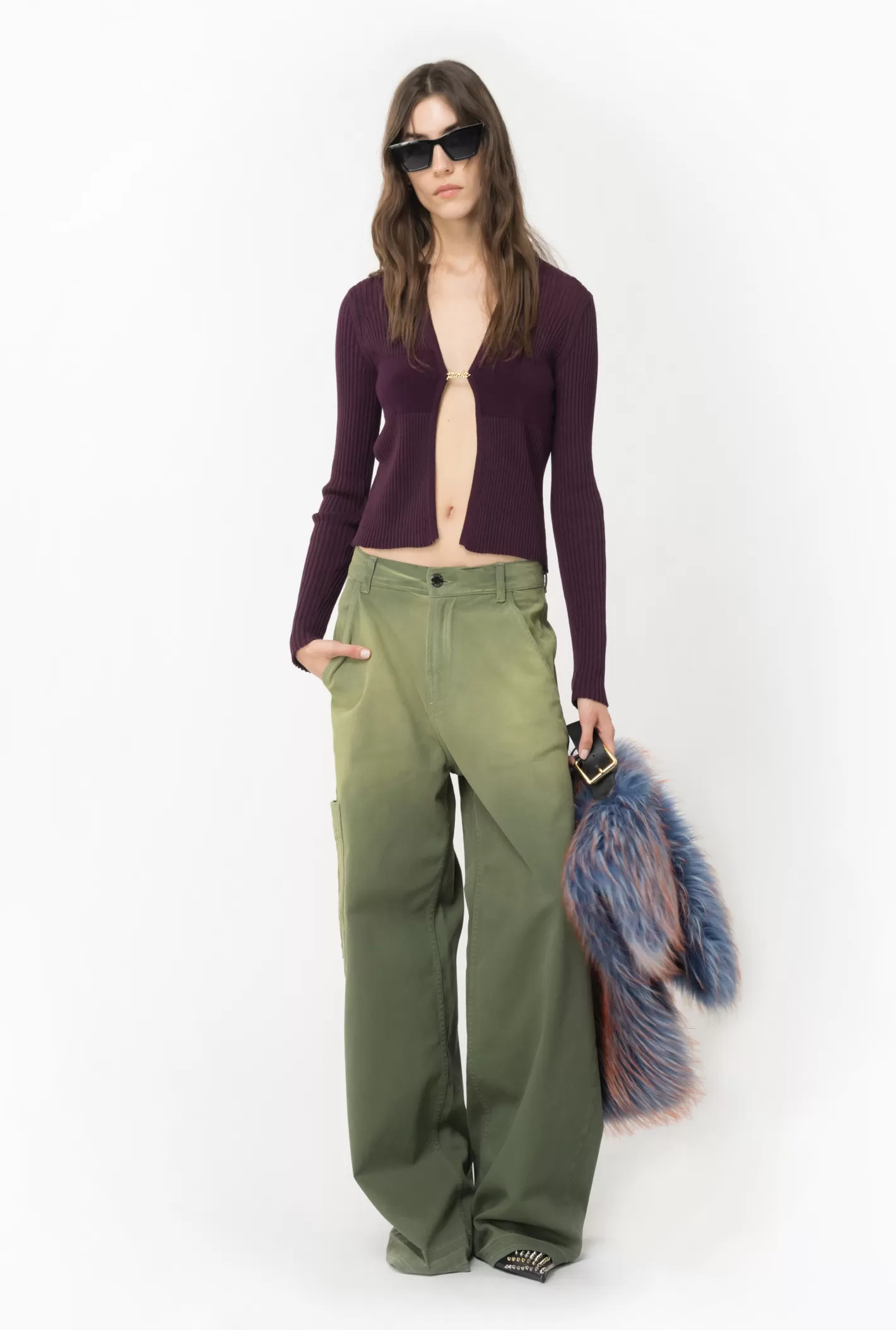 Pinko Pantaloni cargo gabardina degradè ECRU/VERDE Store