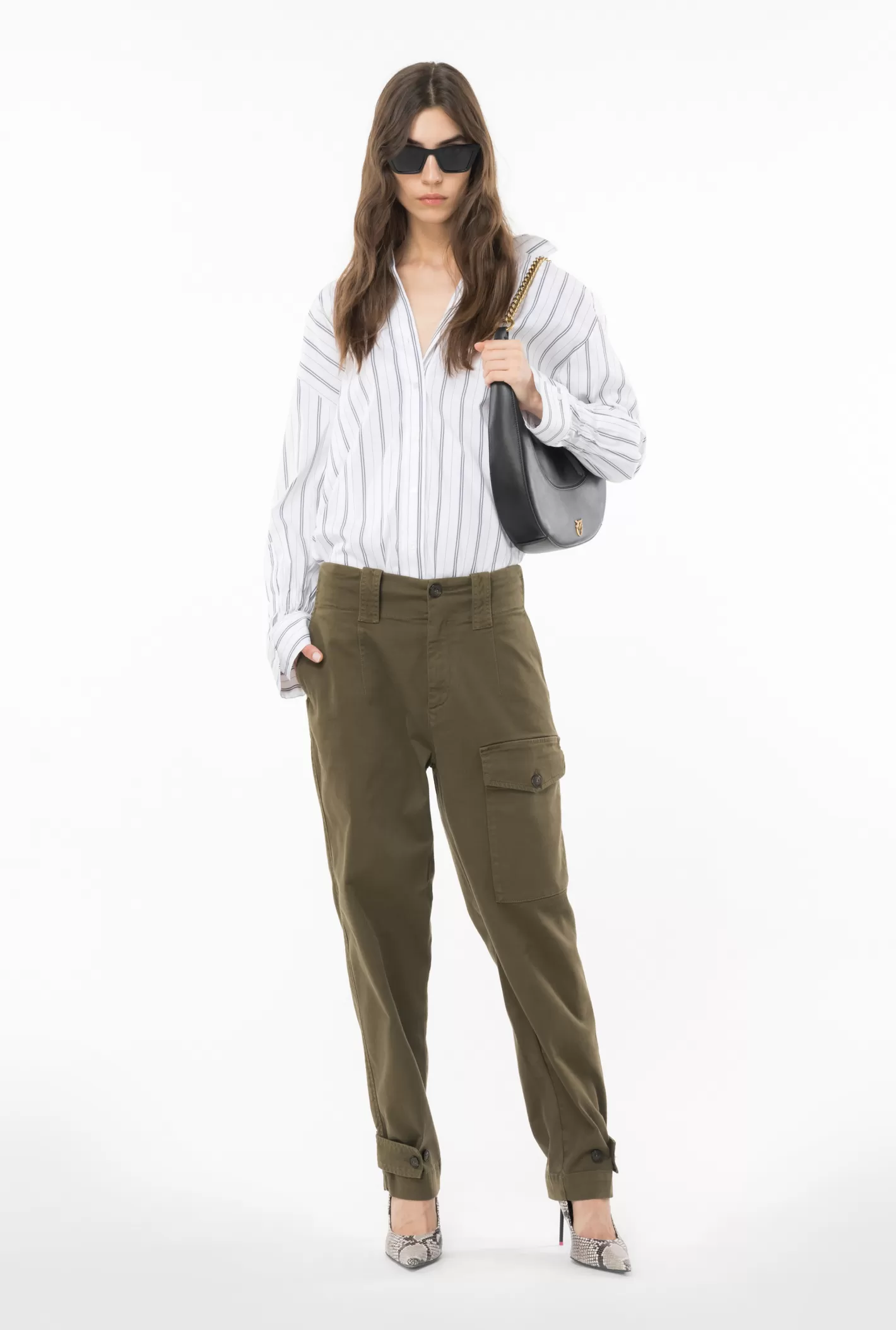 Pinko Pantaloni cargo in cotone VERDE OLIVA  SCURO Store