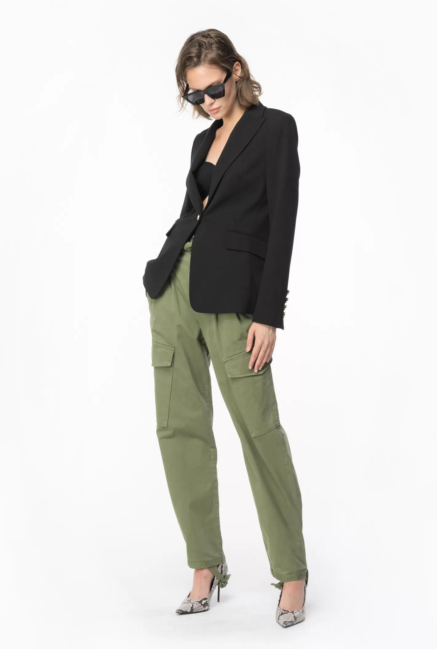 Pinko Pantaloni cargo in raso stretch VERDE CIPRESSO Hot