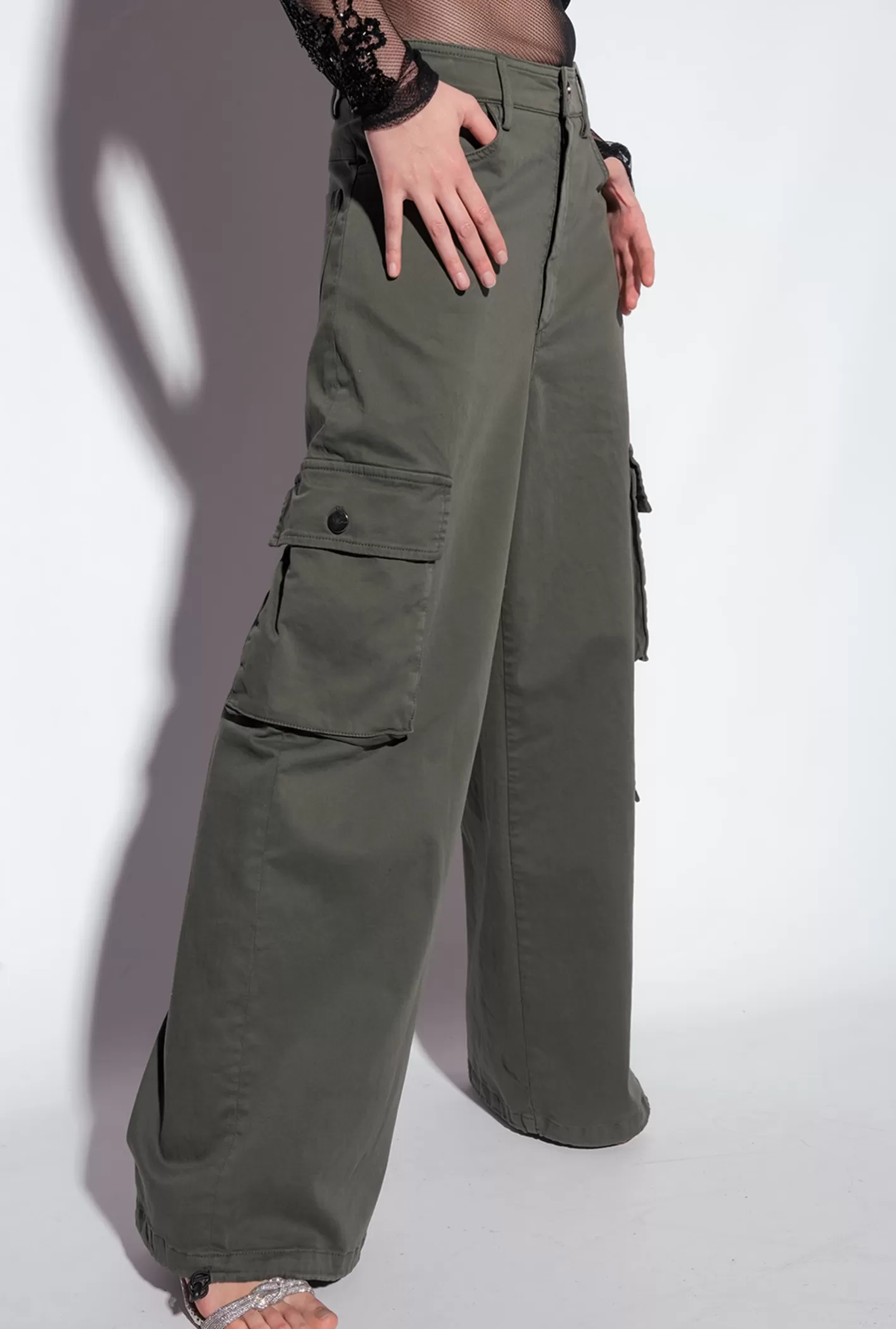 Pinko Pantaloni cargo oversize GRIGIO-VERDE Sale