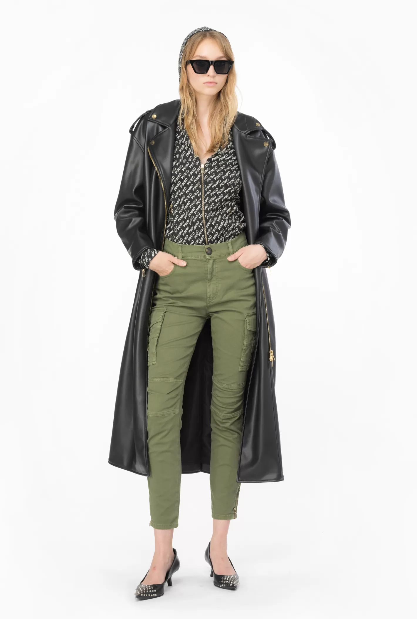 Pinko Pantaloni cargo skinny gabardina soft VERDE CIPRESSO Shop