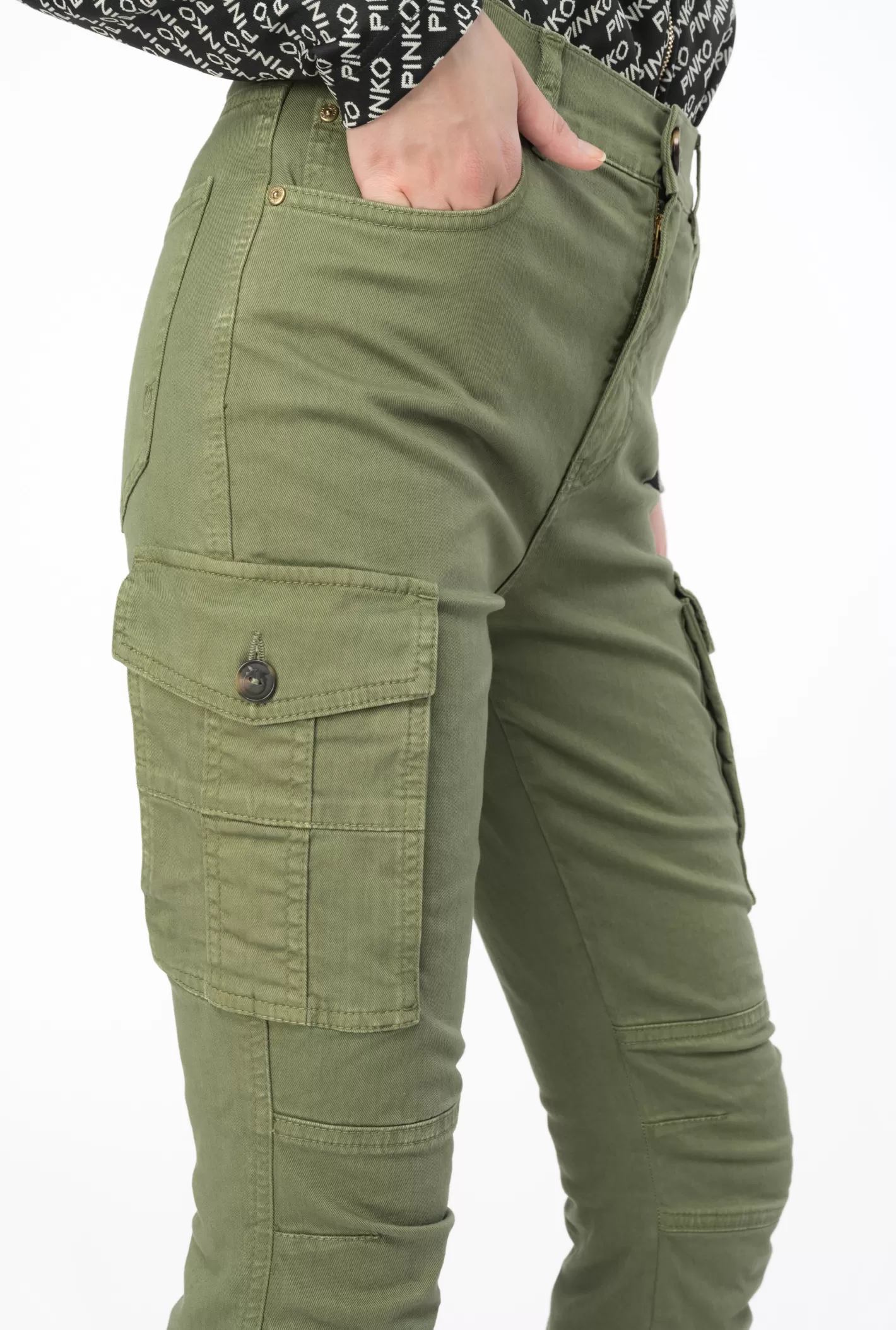 Pinko Pantaloni cargo skinny gabardina soft VERDE CIPRESSO Shop